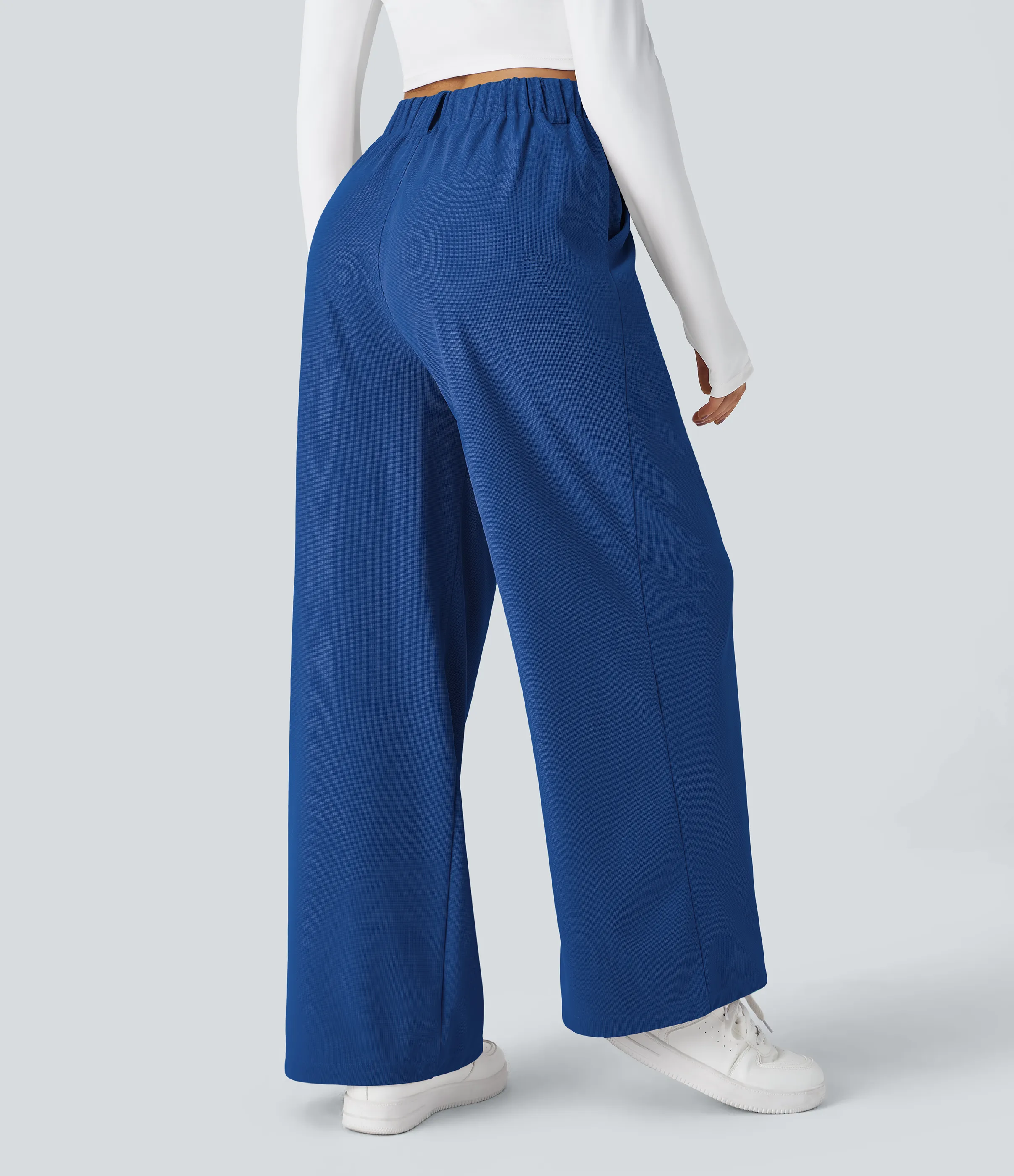Halara Pantalones Halara Flex™ de oficina anchos plisados de tiro alto con bolsillos en tela tipo gofre - Deep Sapphire Blue - XL(petite) sold by Halara product image thumbnail 3