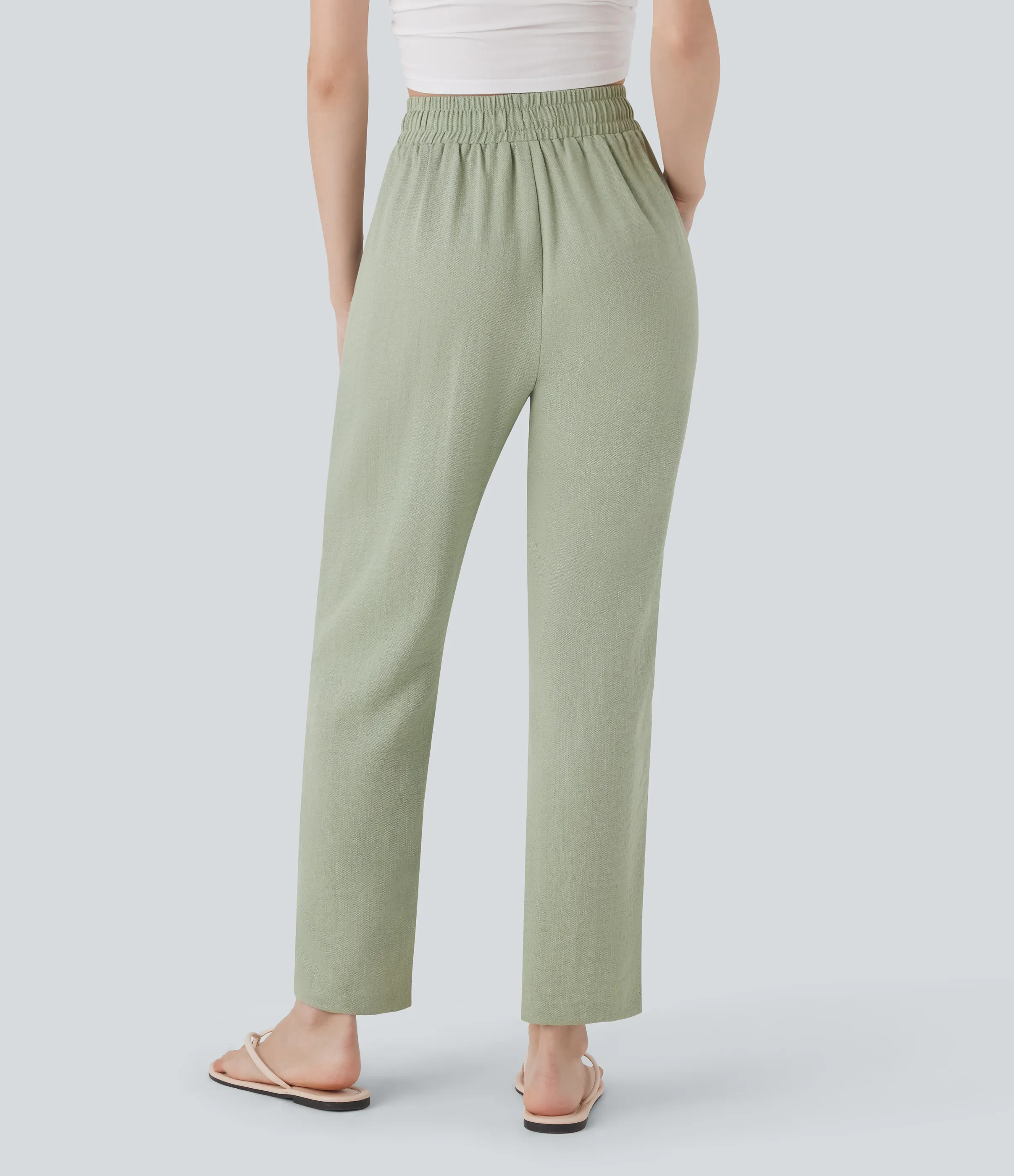 Halara Pantalones casuales de lino de tiro alto con cordón y bolsillos - Thin Mint - Seafoam - XL(regular) sold by Halara product image thumbnail 3