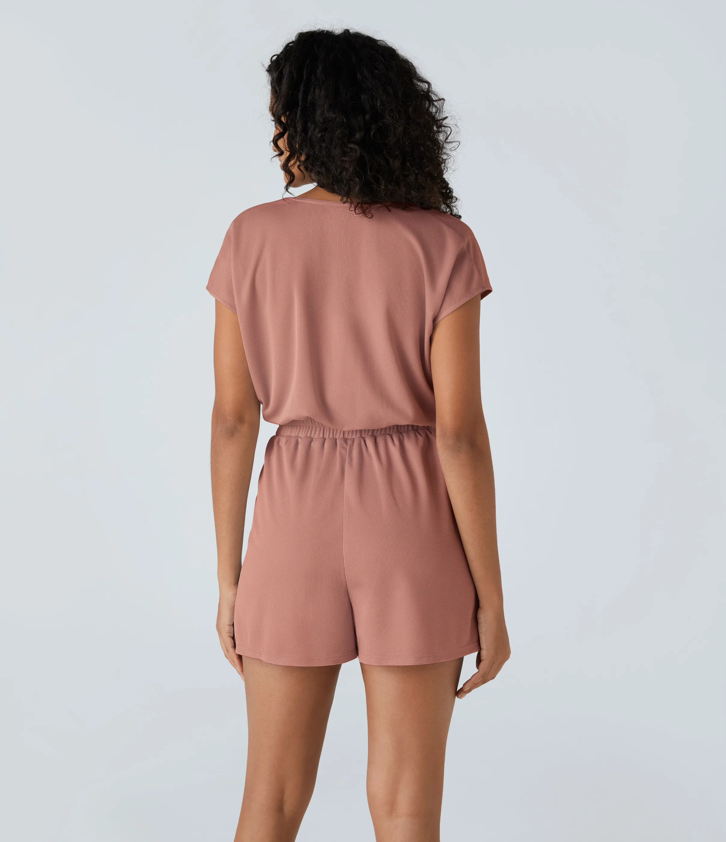 Halara Mono de manga corta casual con cuello en V y bolsillos laterales en tela gofre - Rose Dawn - XS sold by Halara product image thumbnail 3