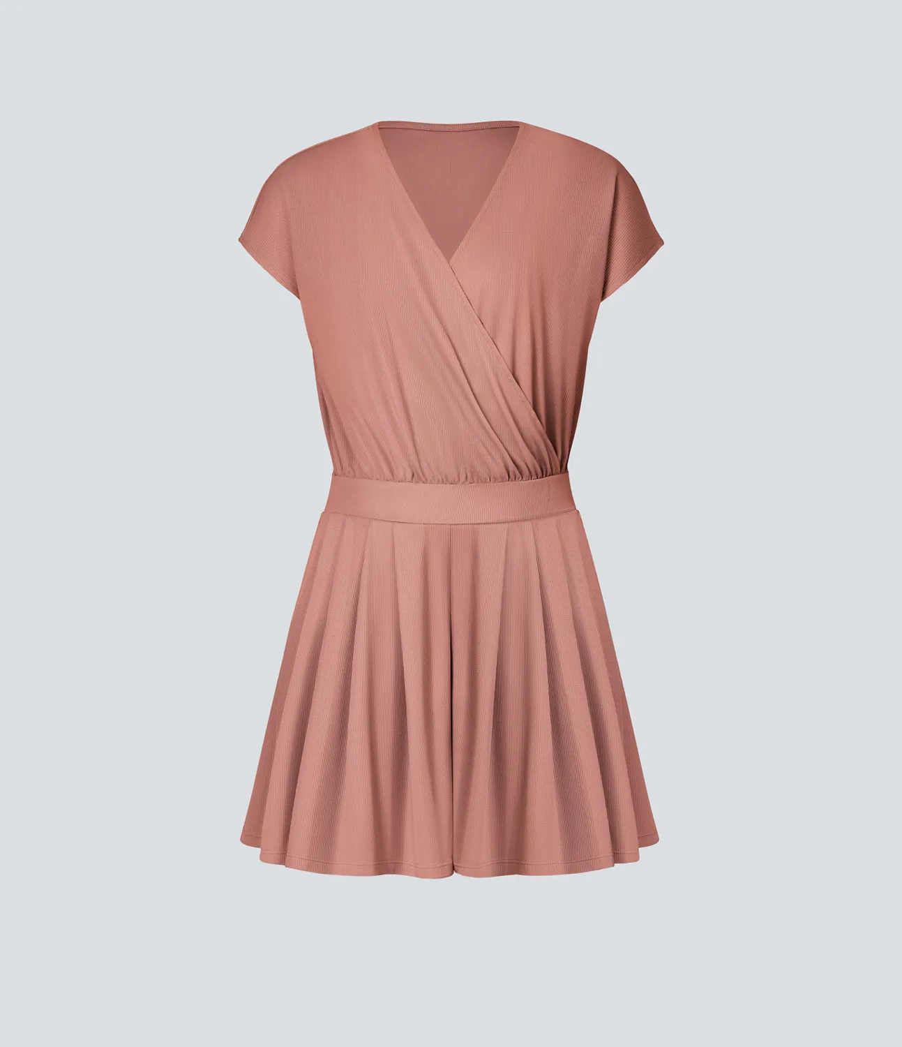 Halara Mono de manga corta casual con cuello en V y bolsillos laterales en tela gofre - Rose Dawn - XS sold by Halara product image thumbnail 5