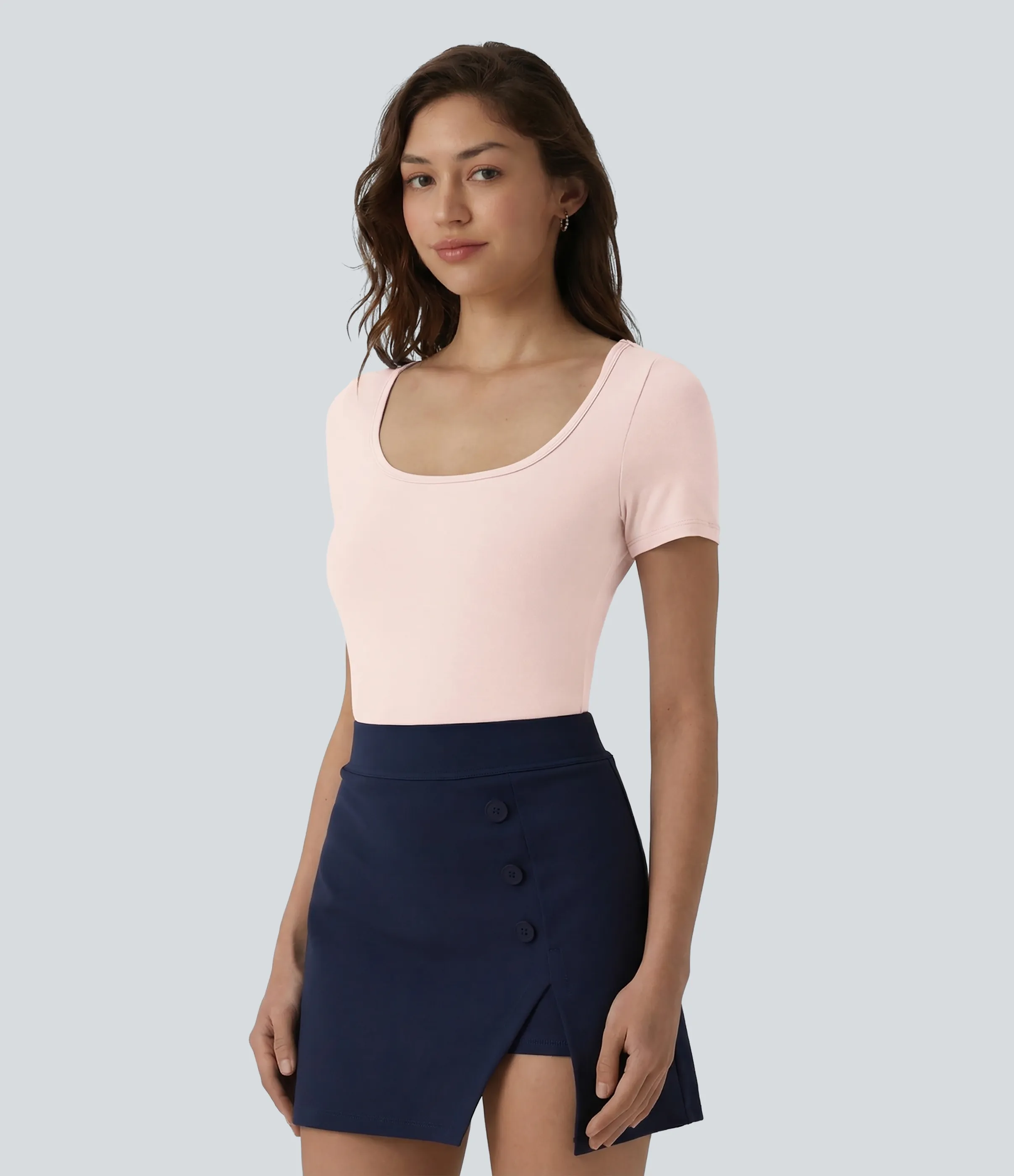 Halara Body oficina ajustado botón presión manga corta cuello U - Sheer Pink - XL sold by Halara product image thumbnail 5