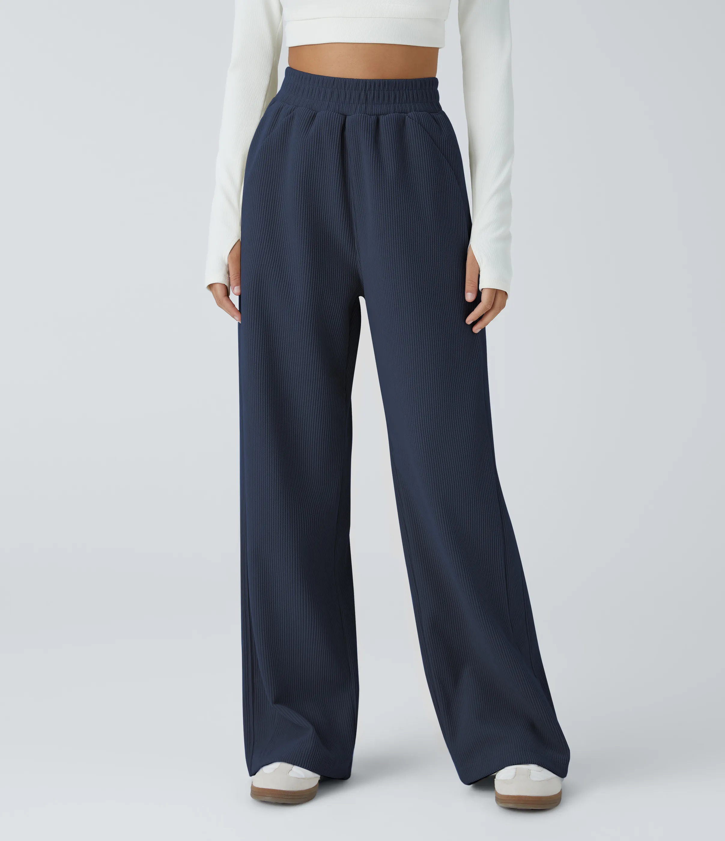 Halara Pantalón pana tiro alto bolsillo lateral pierna recta - Mood Indigo - M(tall) sold by Halara