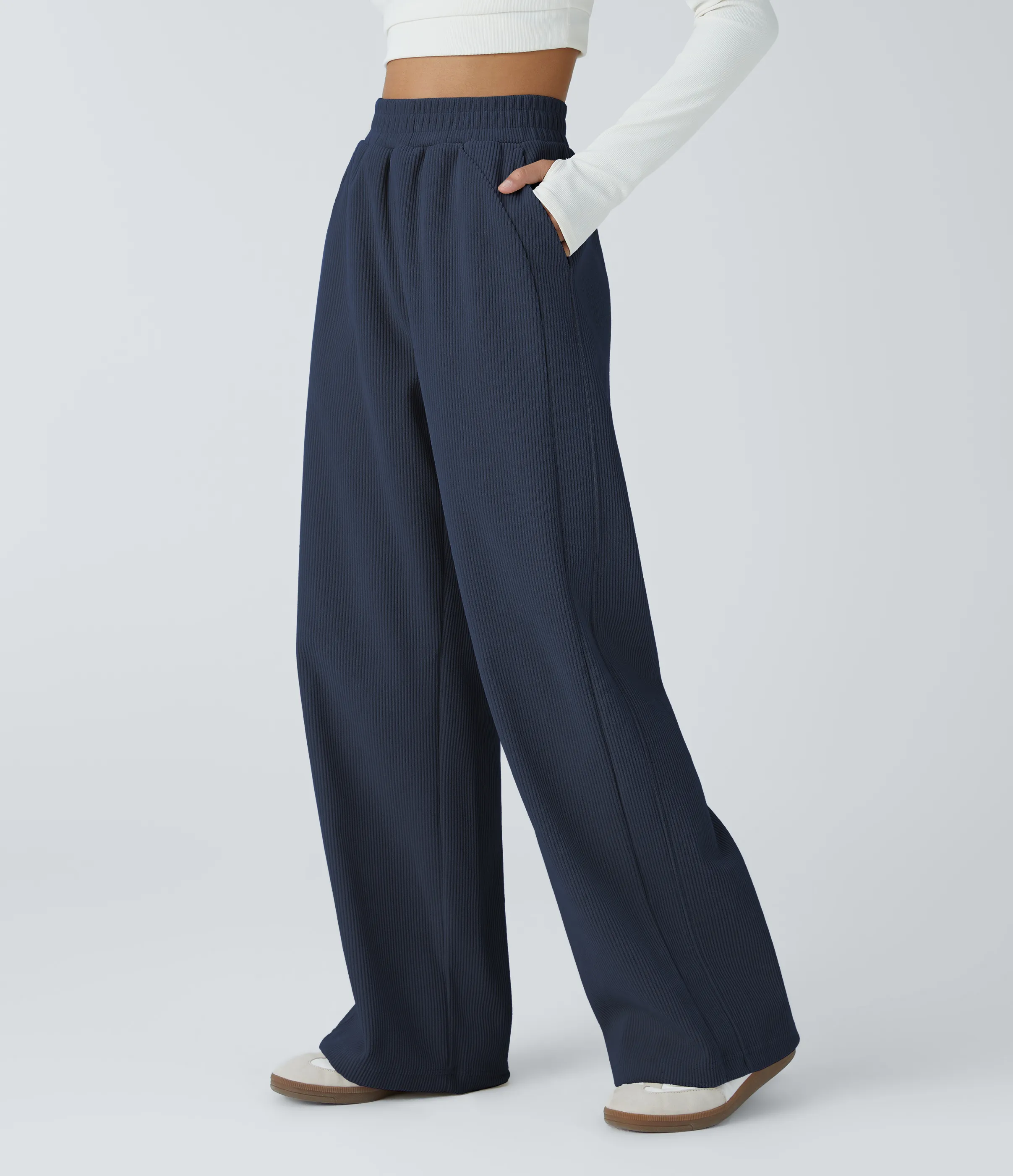 Halara Pantalón pana tiro alto bolsillo lateral pierna recta - Mood Indigo - M(tall) sold by Halara product image thumbnail 4