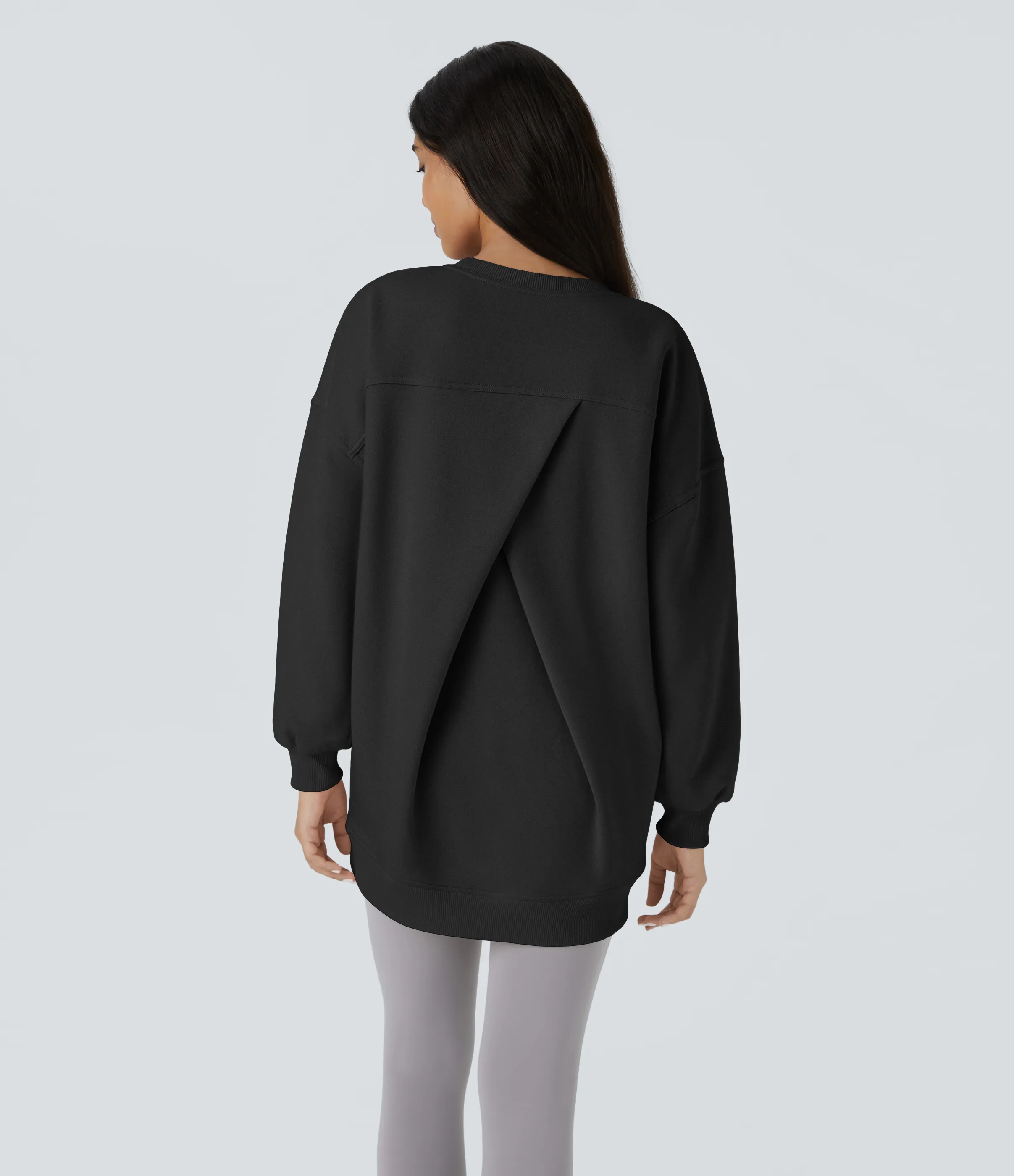 Halara Sudadera polar gran tamaño bolsillo lateral manga larga cuello redondo - Black - L sold by Halara