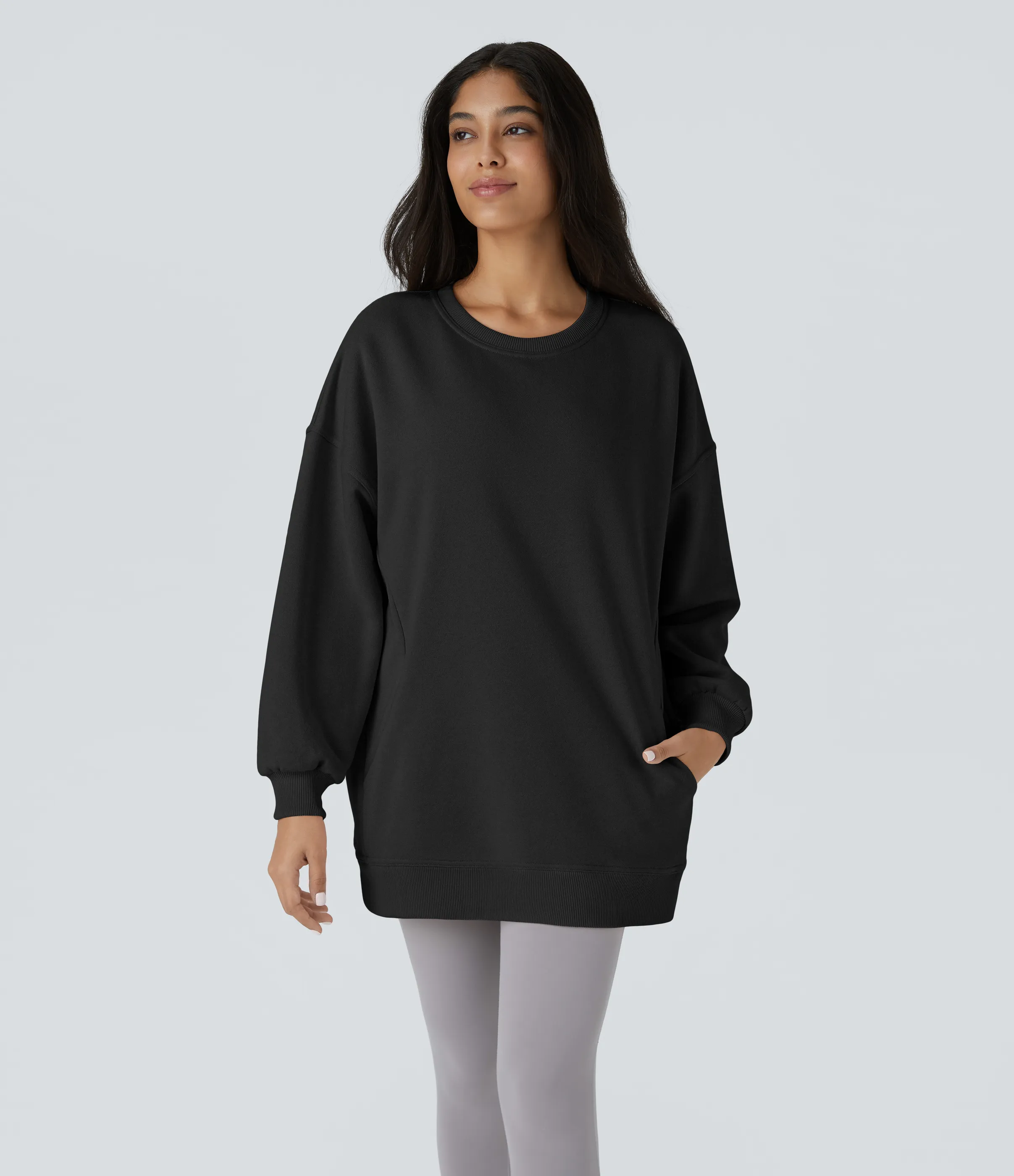 Halara Sudadera polar gran tamaño bolsillo lateral manga larga cuello redondo - Black - L sold by Halara product image thumbnail 3