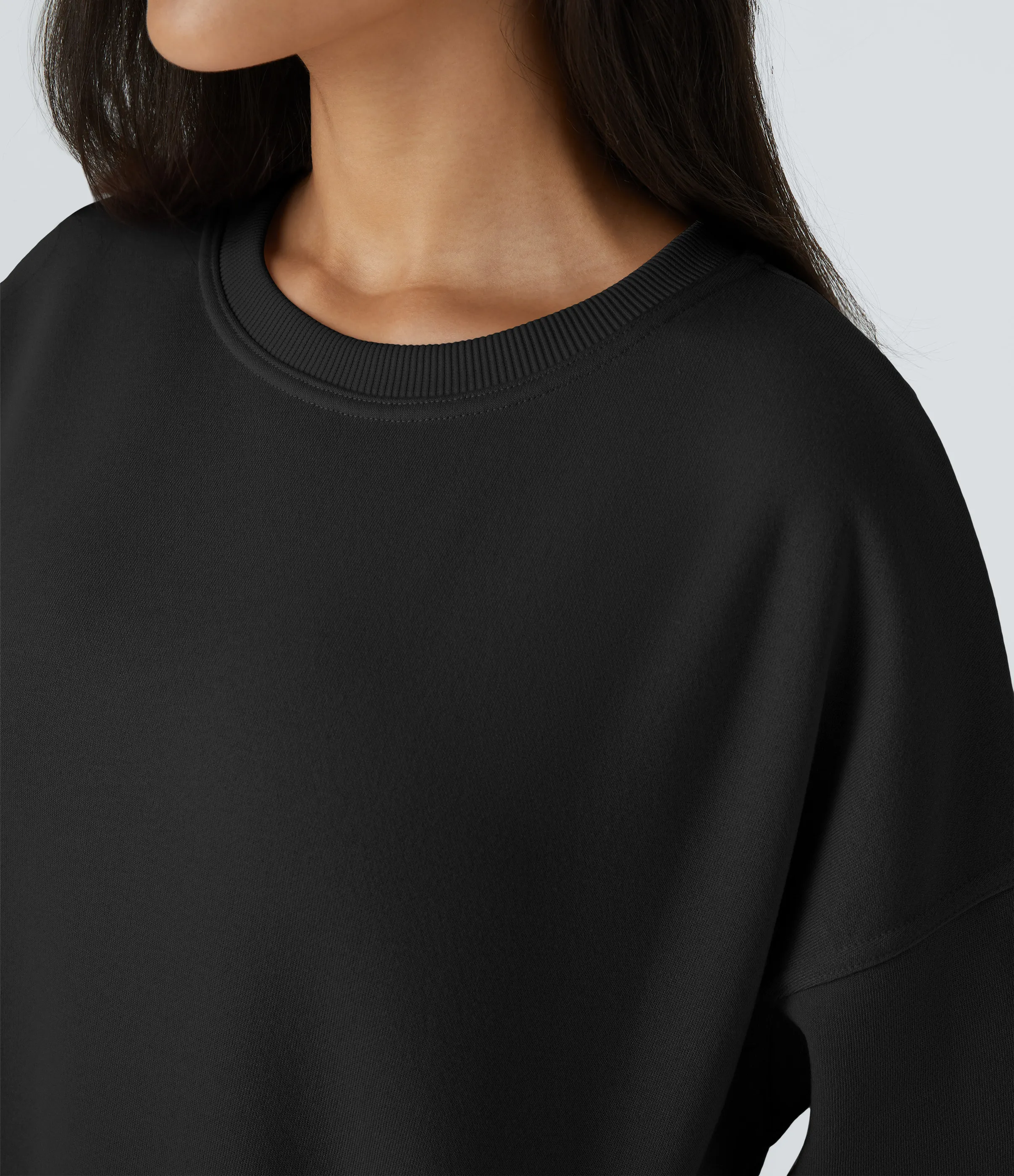 Halara Sudadera polar gran tamaño bolsillo lateral manga larga cuello redondo - Black - L sold by Halara product image thumbnail 5