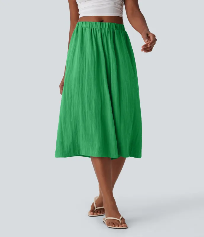 Halara Pantalones de lino anchos y fluidos de tiro medio con bolsillos laterales - Kelly Green - M(regular) made by Halara