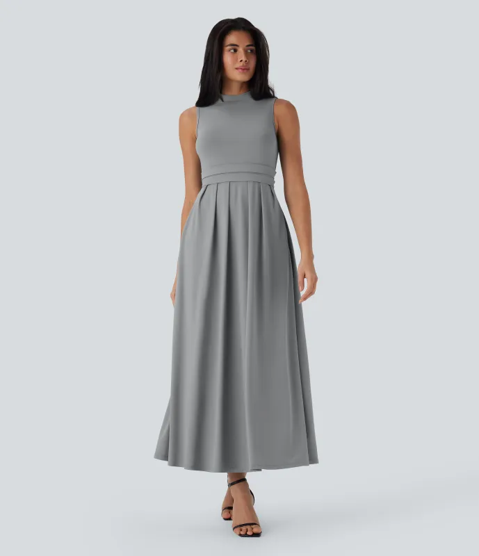 Halara Vestido largo casual sin mangas con cuello alto y bolsillos laterales - Ultimate Gray - S made by Halara