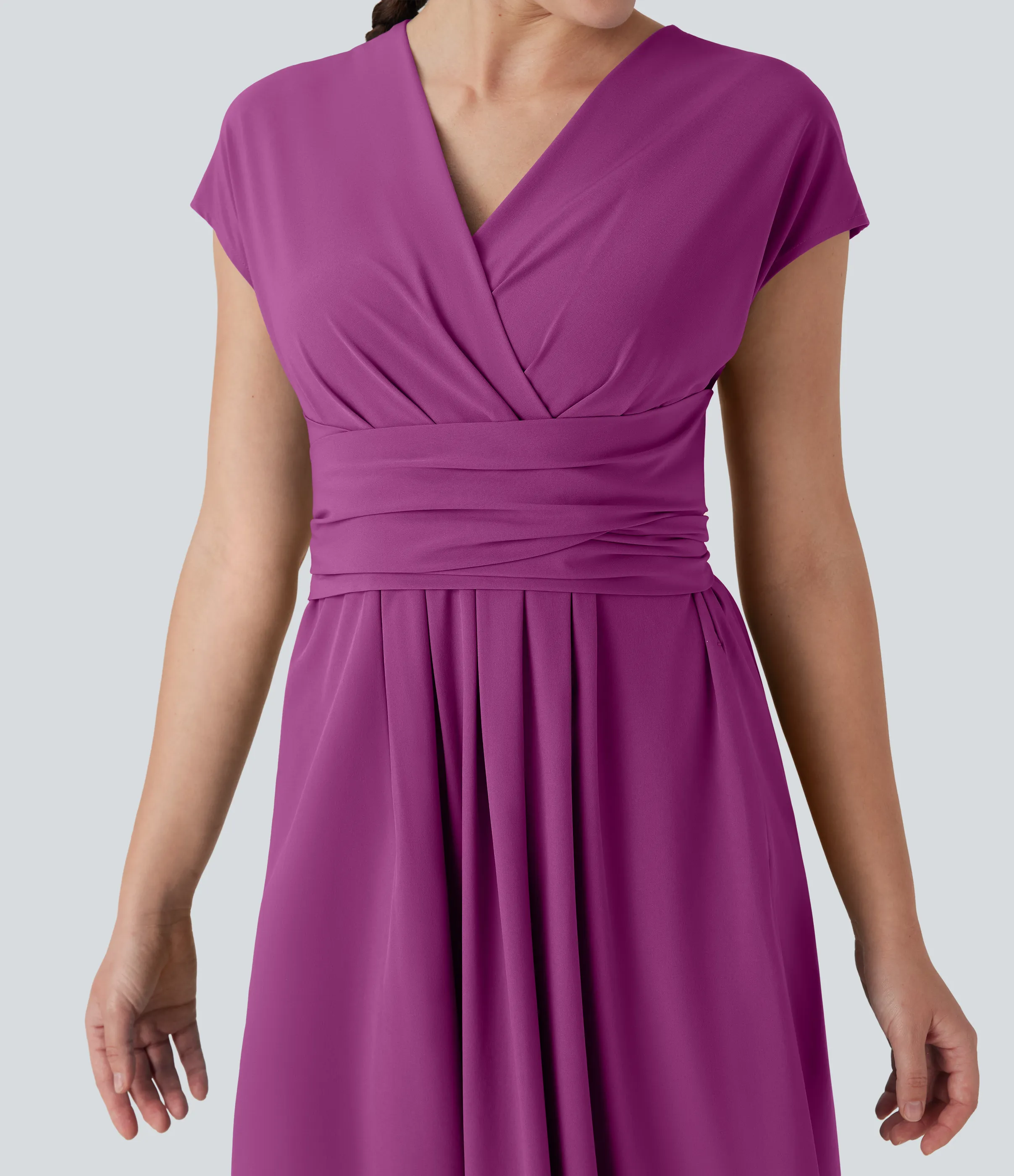 Halara Vestido casual midi Breezeful™ de secado rápido con cuello en V, manga corta, bolsillo lateral y lazo en la espalda - Purple Wine - M sold by Halara product image thumbnail 5