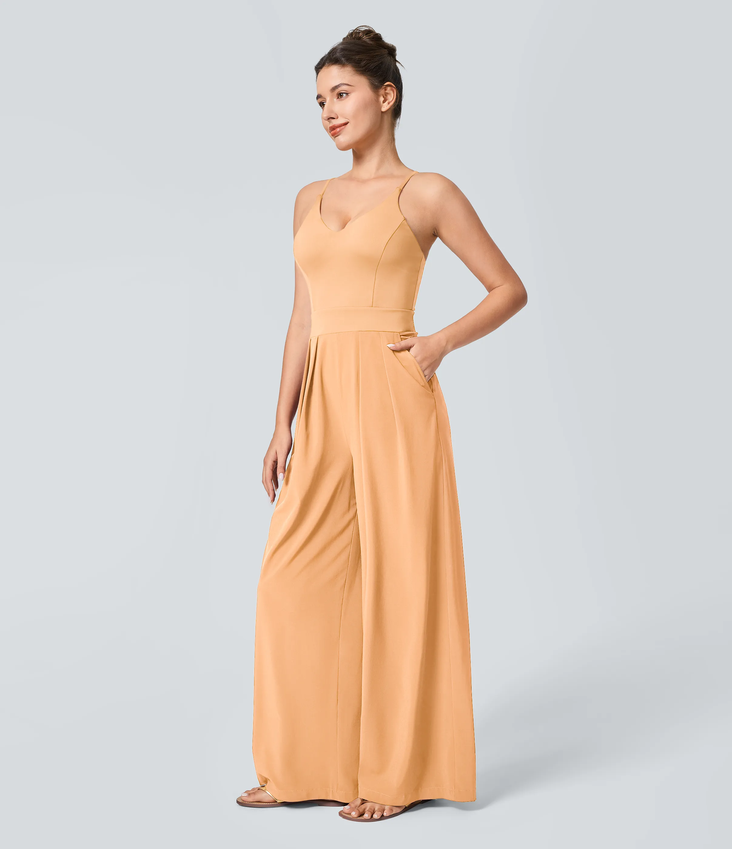 Halara Mono Breezeful™ Resort sin espalda cremallera lateral invisible bolsillo pierna ancha secado rápido - Peach Orange - XL(regular) sold by Halara product image thumbnail 4