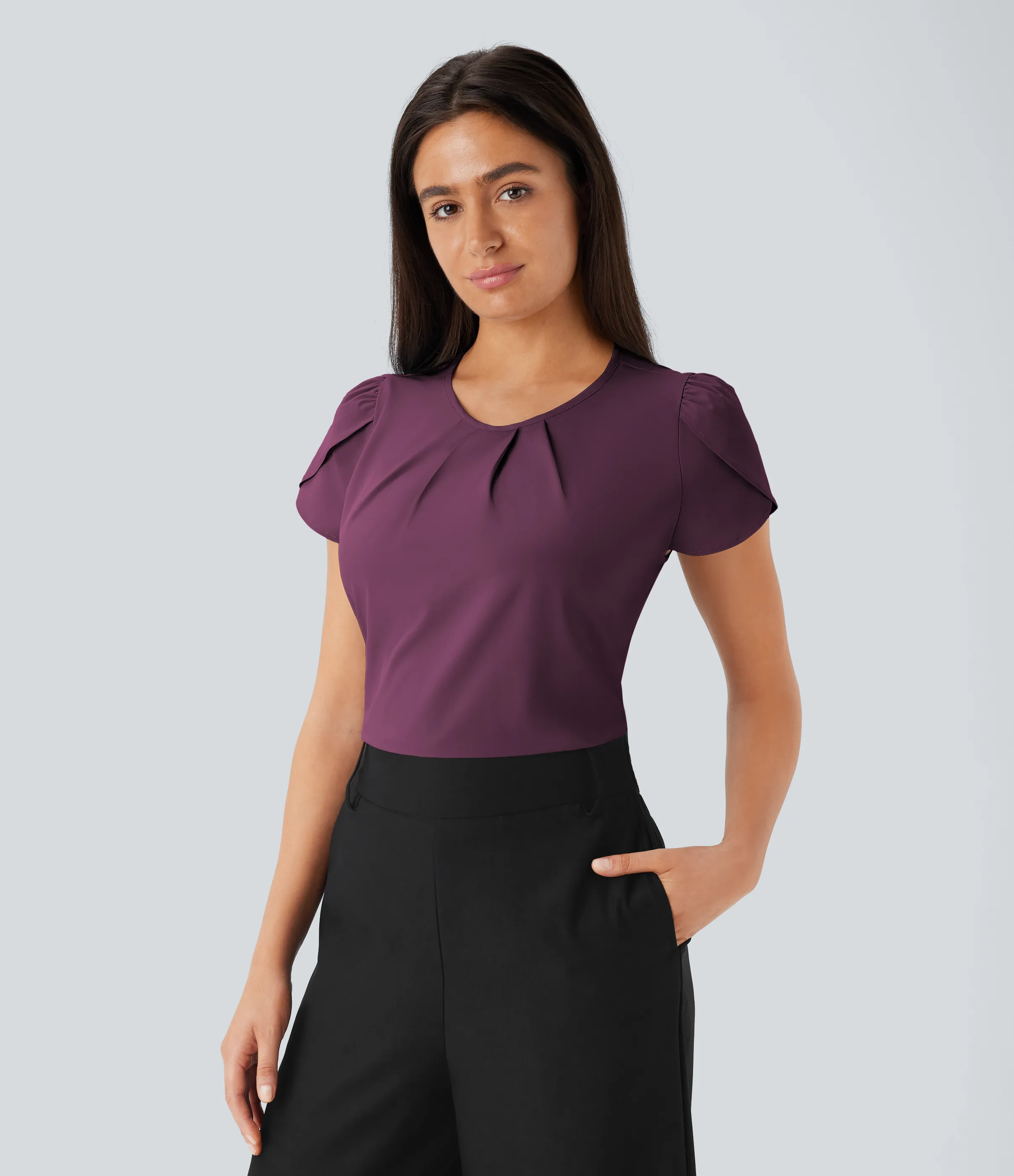 Halara Camiseta Breezeful™ oficina secado rápido cuello redondo manga corta abertura espalda - Amaranth - S sold by Halara product image thumbnail 2