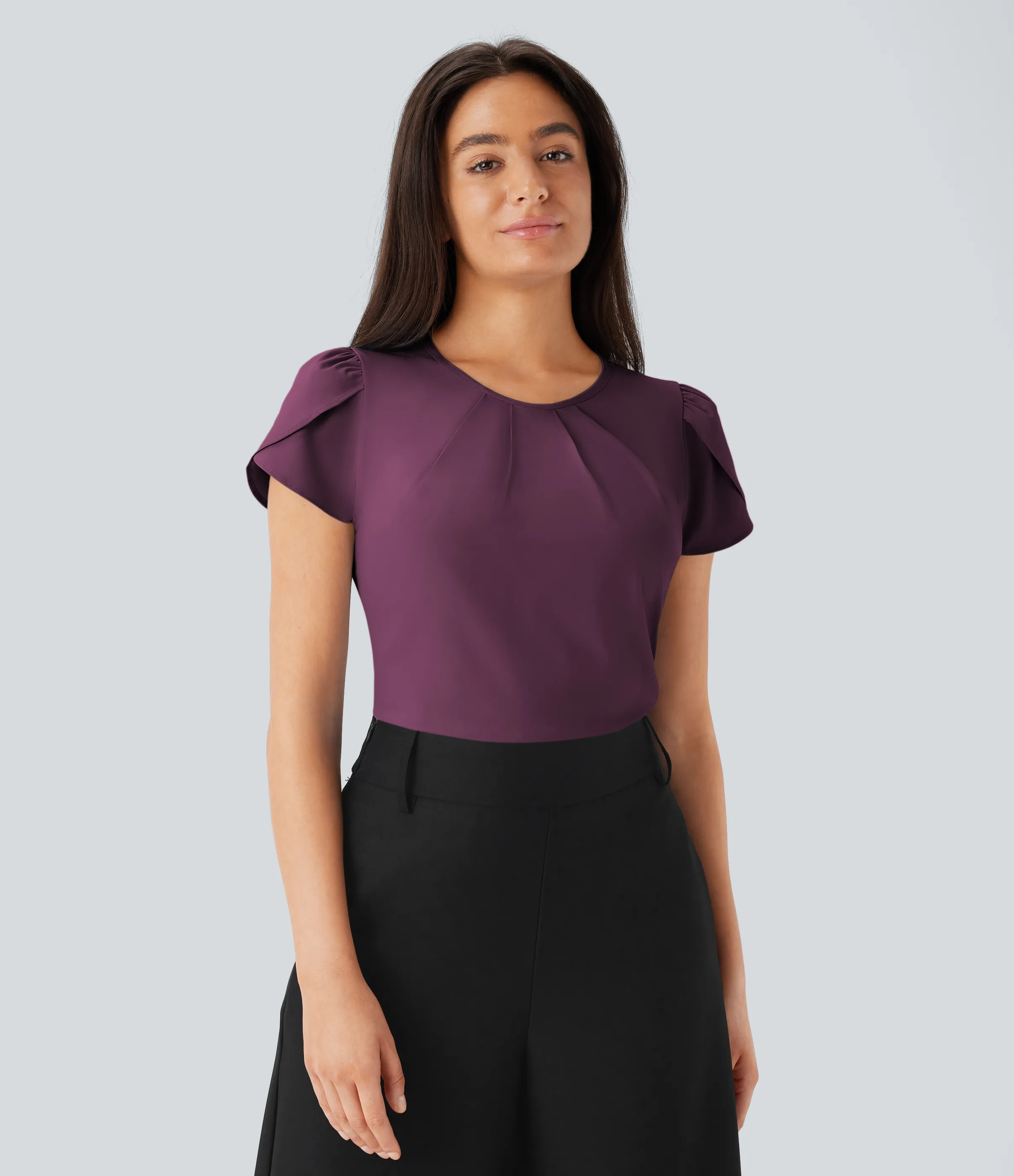 Halara Camiseta Breezeful™ oficina secado rápido cuello redondo manga corta abertura espalda - Amaranth - S sold by Halara product image thumbnail 4