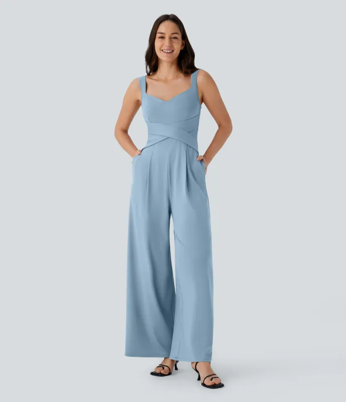 Halara Jumpsuit casual sin mangas con espalda en U y bolsillos - Angel Falls - M(petite) made by Halara