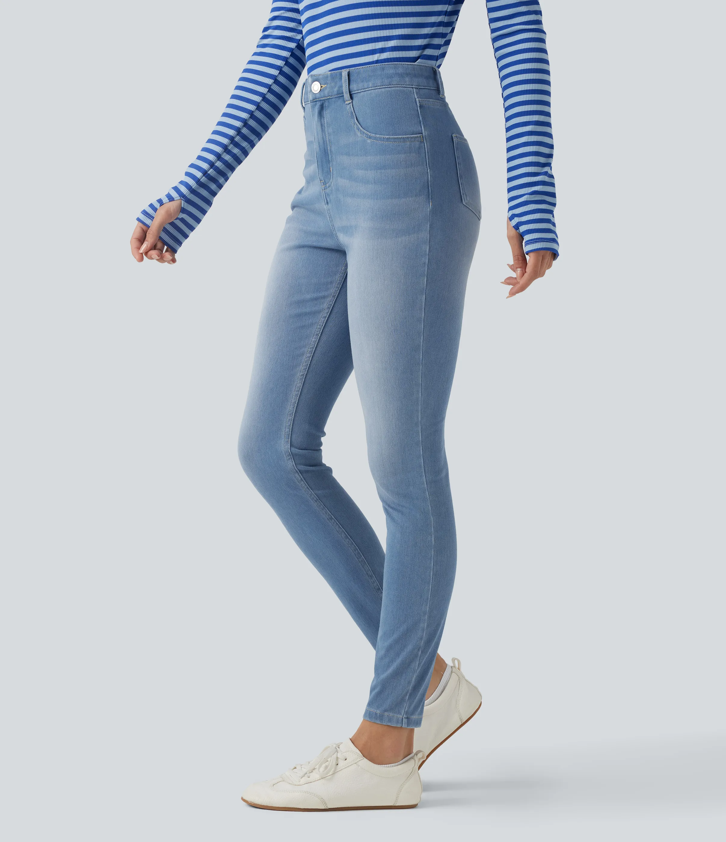 Halara Jeans ajustados casuales Halara Flex™ de tiro alto con bolsillos - Powder Blue Denim - XL(tall) sold by Halara product image thumbnail 2