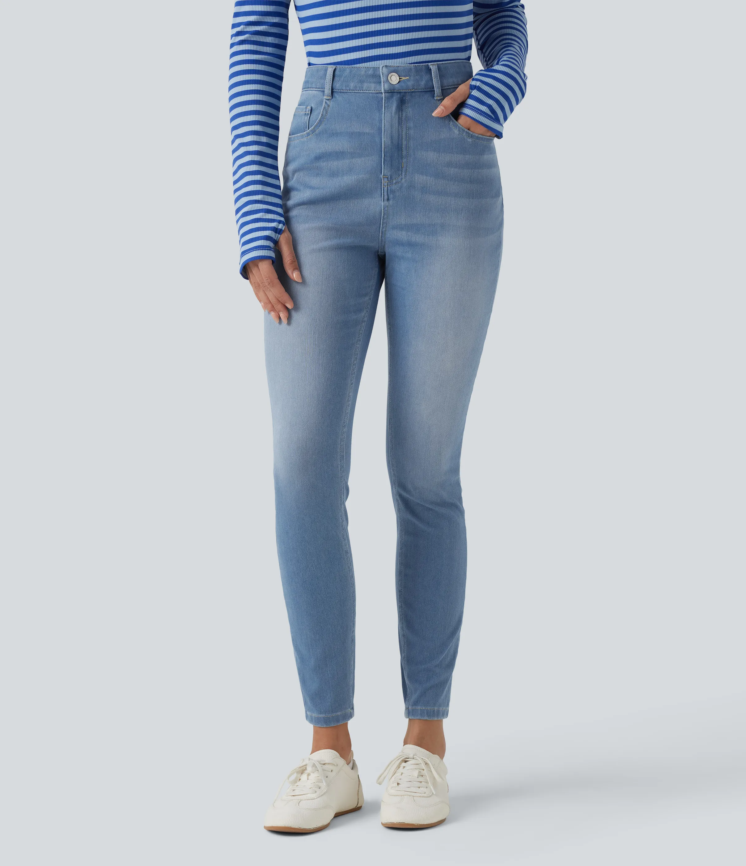 Halara Jeans ajustados casuales Halara Flex™ de tiro alto con bolsillos - Powder Blue Denim - XL(tall) sold by Halara product image thumbnail 4