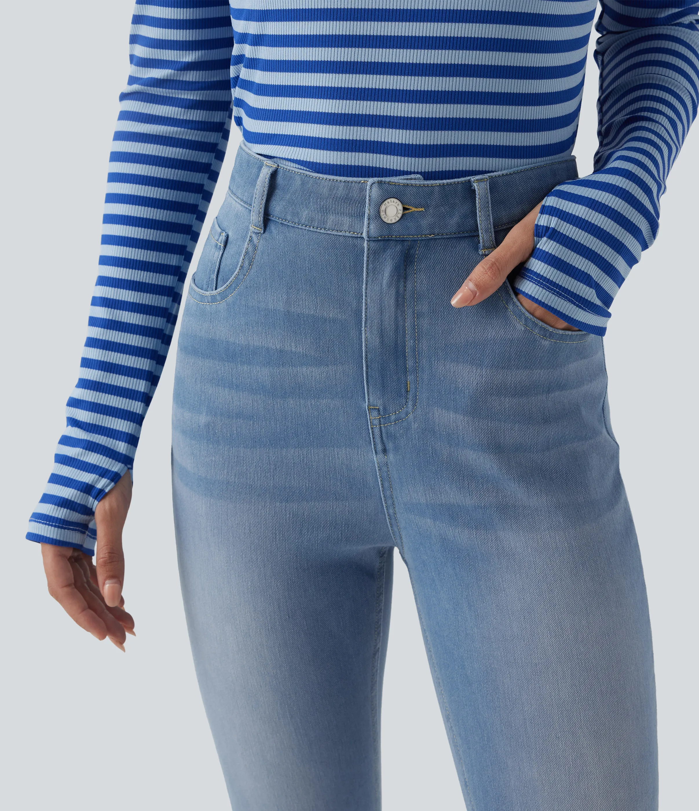 Halara Jeans ajustados casuales Halara Flex™ de tiro alto con bolsillos - Powder Blue Denim - XL(tall) sold by Halara product image thumbnail 5