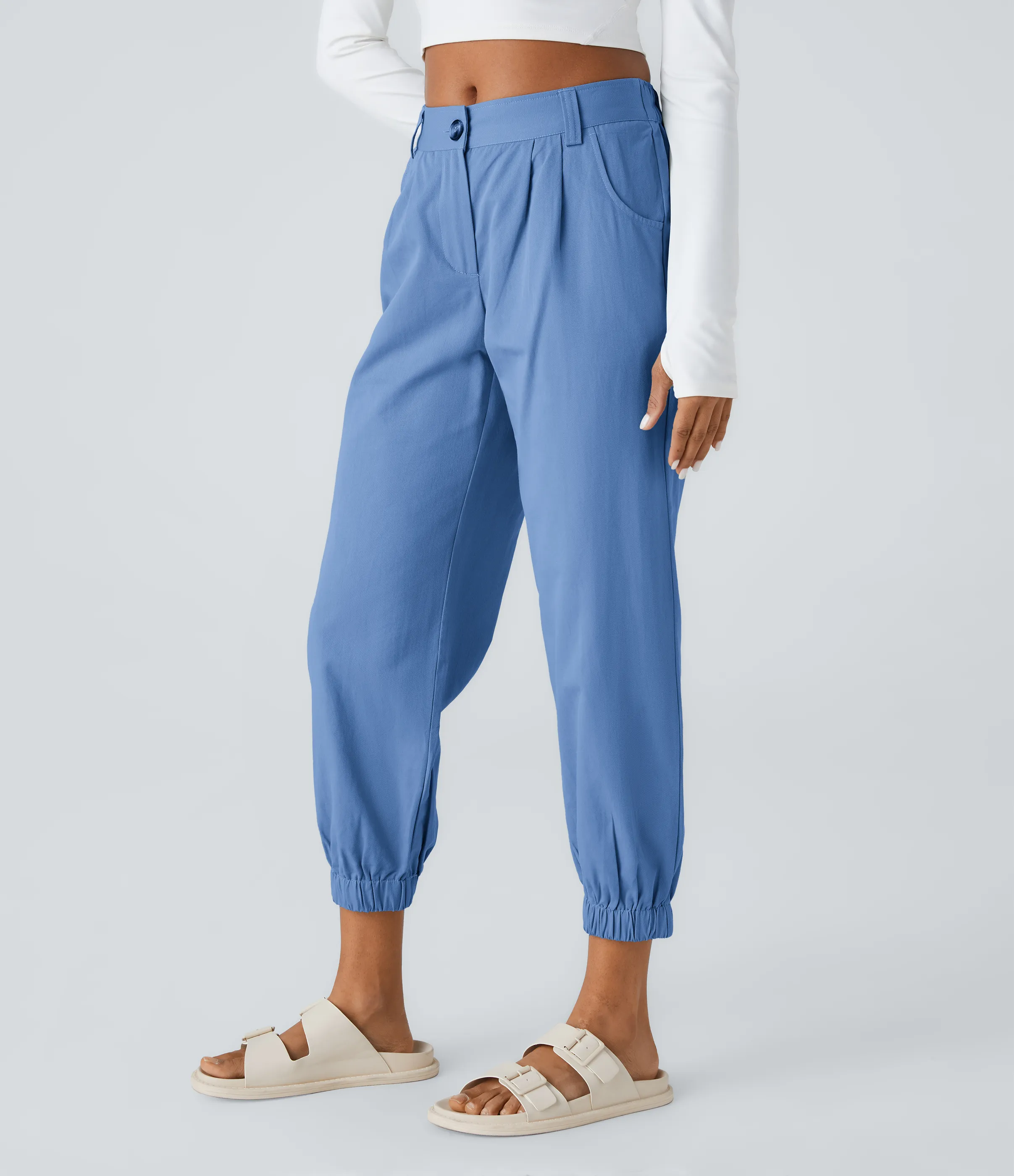 Halara Joggers algodón bolsillo lateral cremallera botón tiro medio - Blue Bonnet - XS(regular) sold by Halara product image thumbnail 4