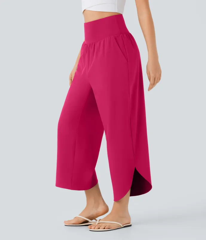 Halara Pantalón SoCinched resort secado rápido dobladillo dividido bolsillo lateral control abdomen tiro alto - Bright Rose - L(regular) made by Halara