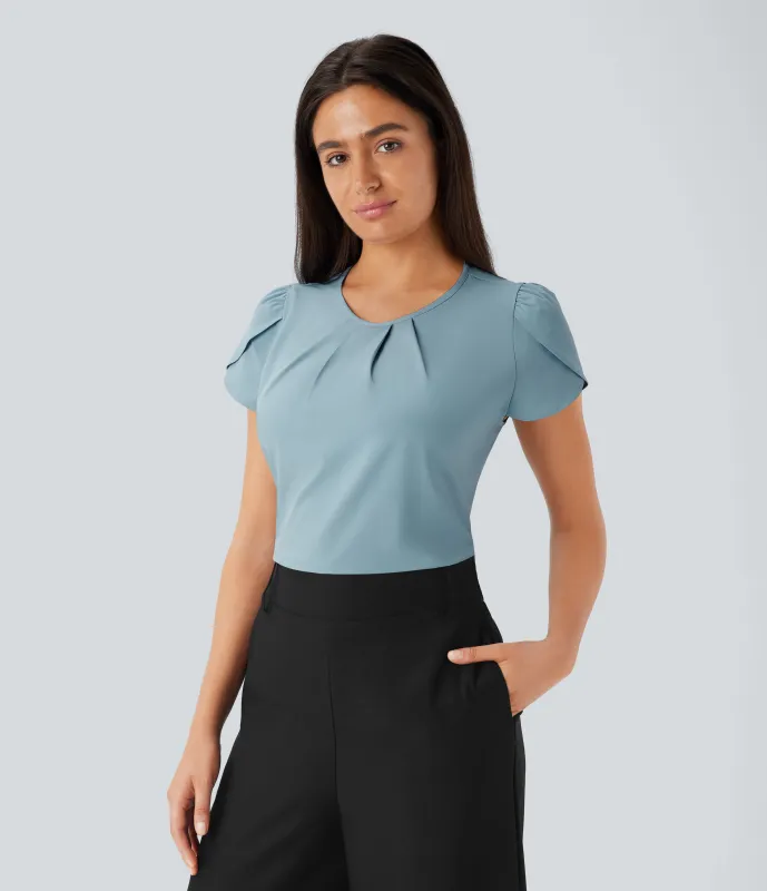 Halara Camiseta Breezeful™ oficina secado rápido cuello redondo manga corta abertura espalda - Stone Blue - XL made by Halara