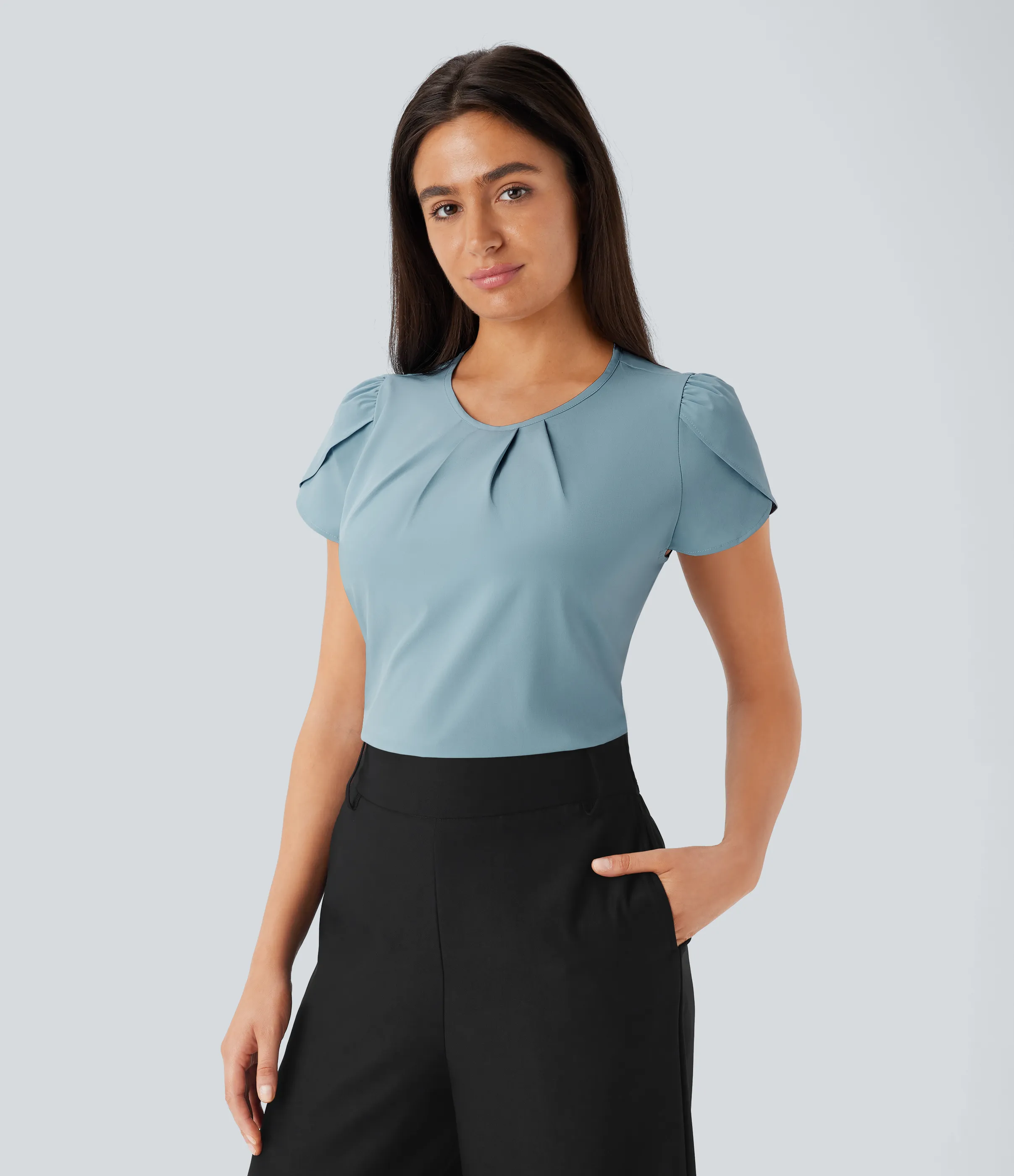 Halara Camiseta Breezeful™ oficina secado rápido cuello redondo manga corta abertura espalda - Stone Blue - XL sold by Halara product image thumbnail 2