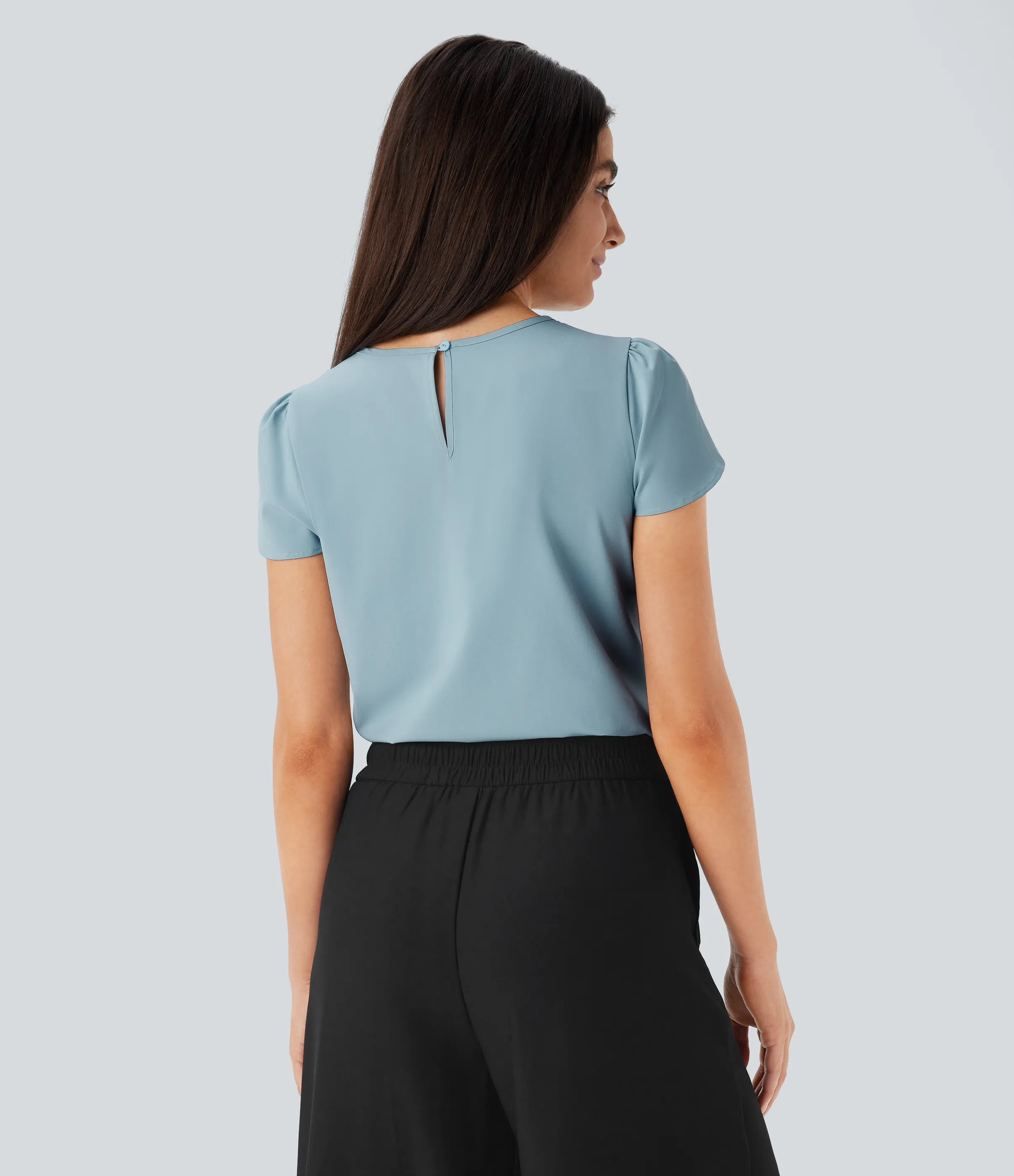 Halara Camiseta Breezeful™ oficina secado rápido cuello redondo manga corta abertura espalda - Stone Blue - XL sold by Halara product image thumbnail 3