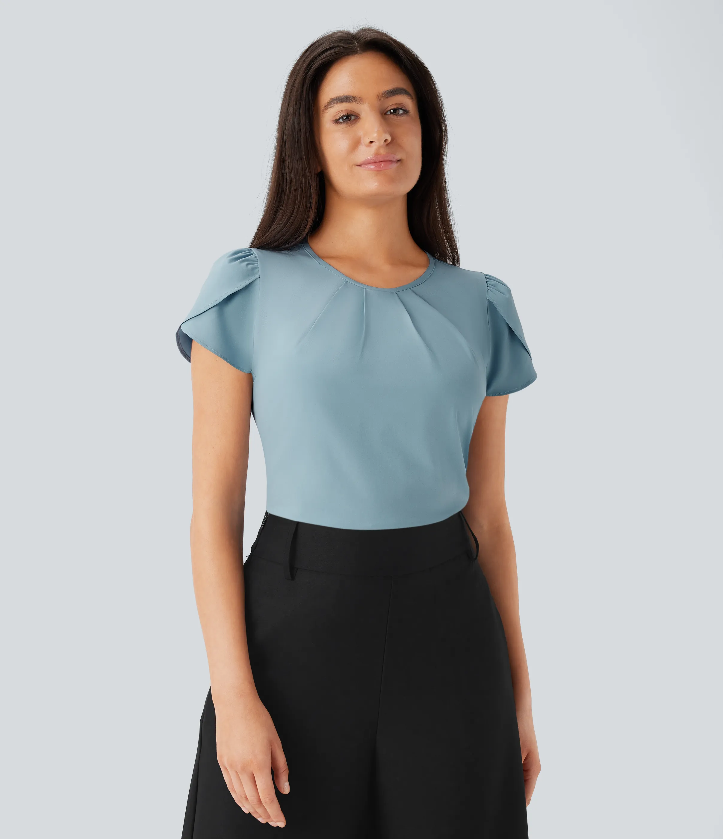 Halara Camiseta Breezeful™ oficina secado rápido cuello redondo manga corta abertura espalda - Stone Blue - XL sold by Halara product image thumbnail 4