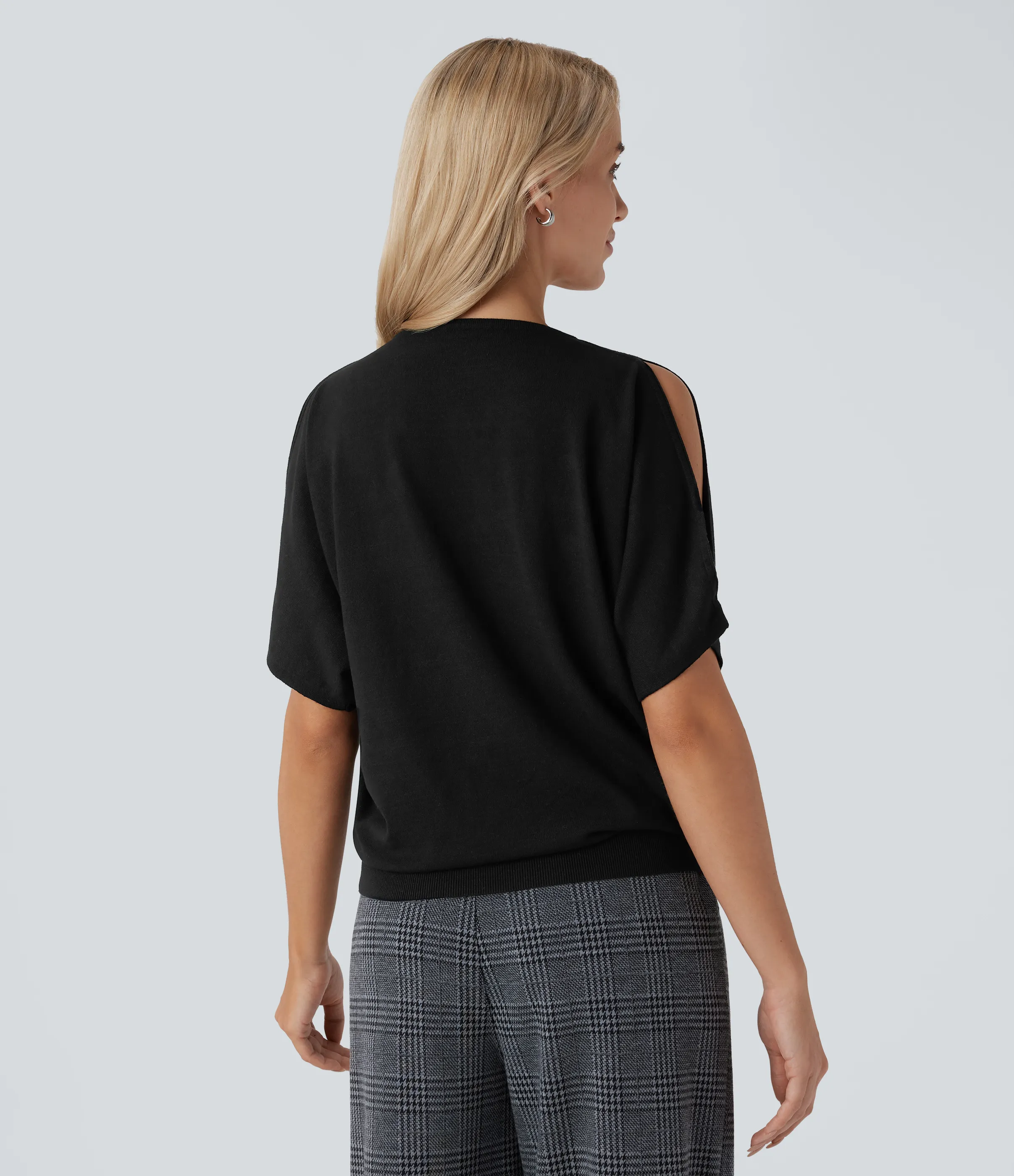 Halara Suéter oficina manga corta cuello redondo sin hombro - Black - XS sold by Halara product image thumbnail 3