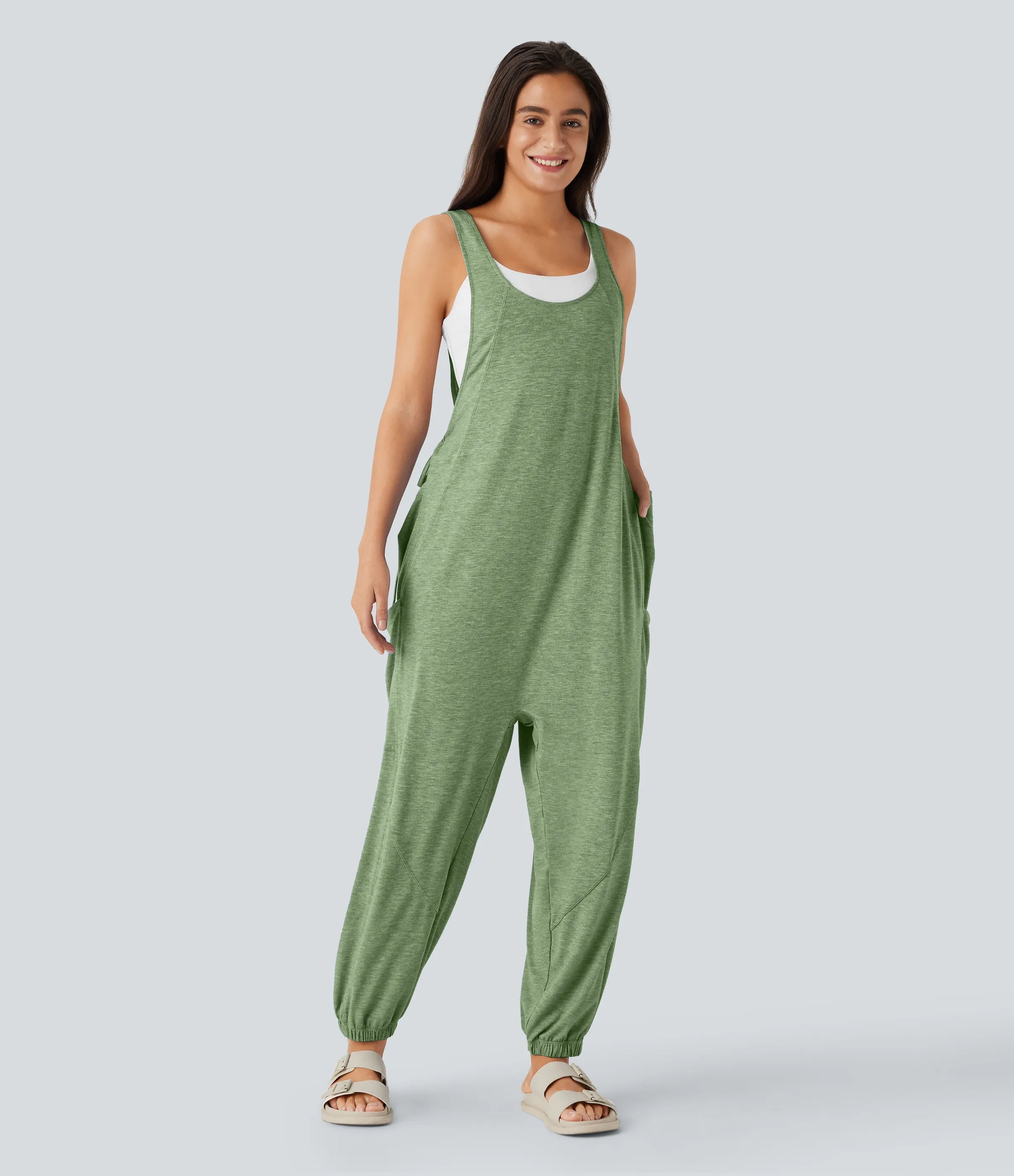 Halara Mono cuello U cordón múltiple bolsillo - Light Green Floral Yarn - M(regular) sold by Halara product image thumbnail 4