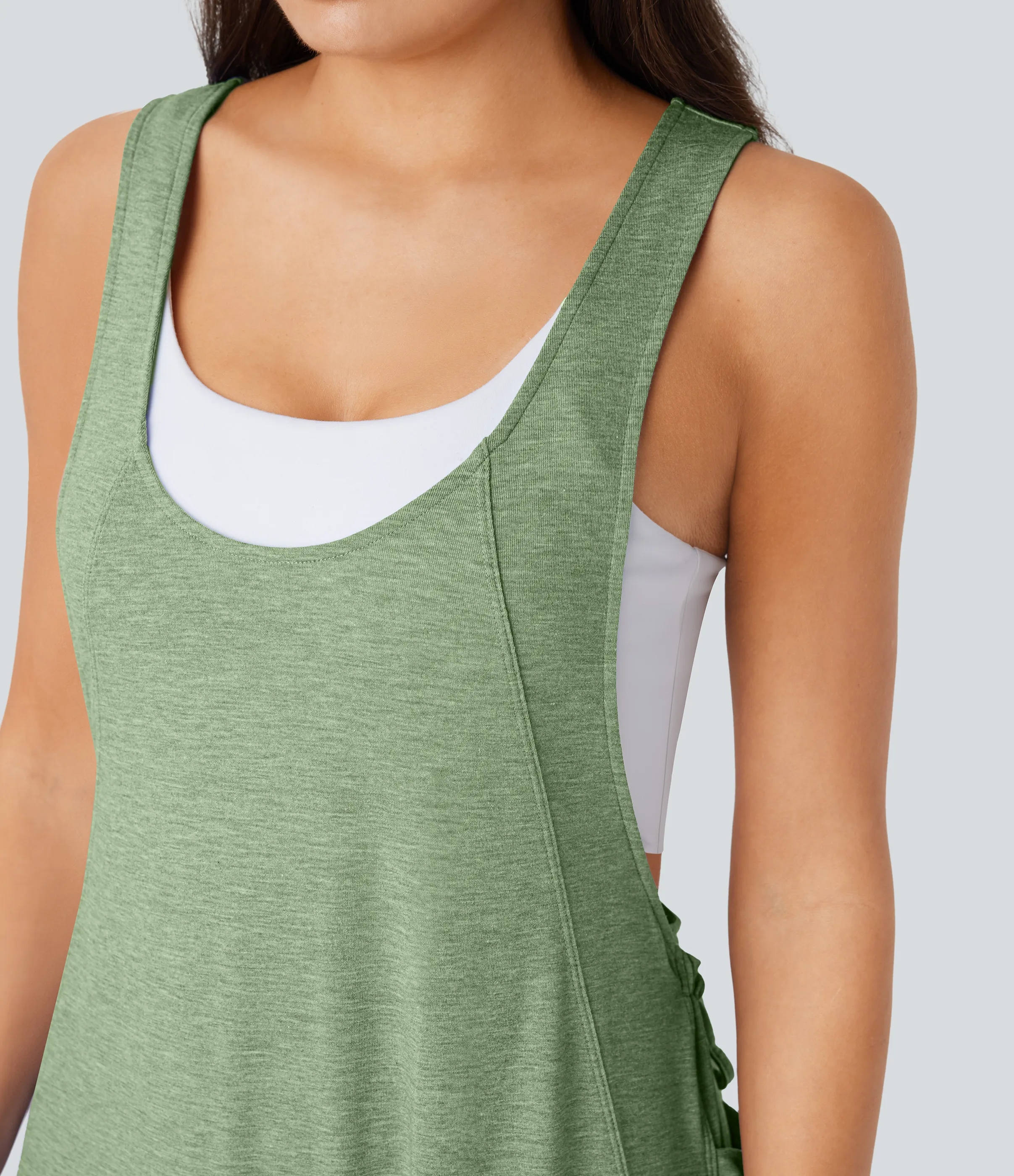 Halara Mono cuello U cordón múltiple bolsillo - Light Green Floral Yarn - M(regular) sold by Halara product image thumbnail 5