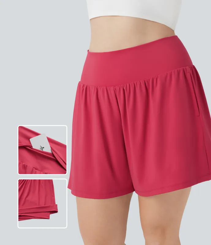 Halara Pantalón corto Softlyzero™ Airy yoga tiro alto 2 en 1 tacto fresco talla grande 17.5 cm bolsillo - Winterberry - 1X made by Halara