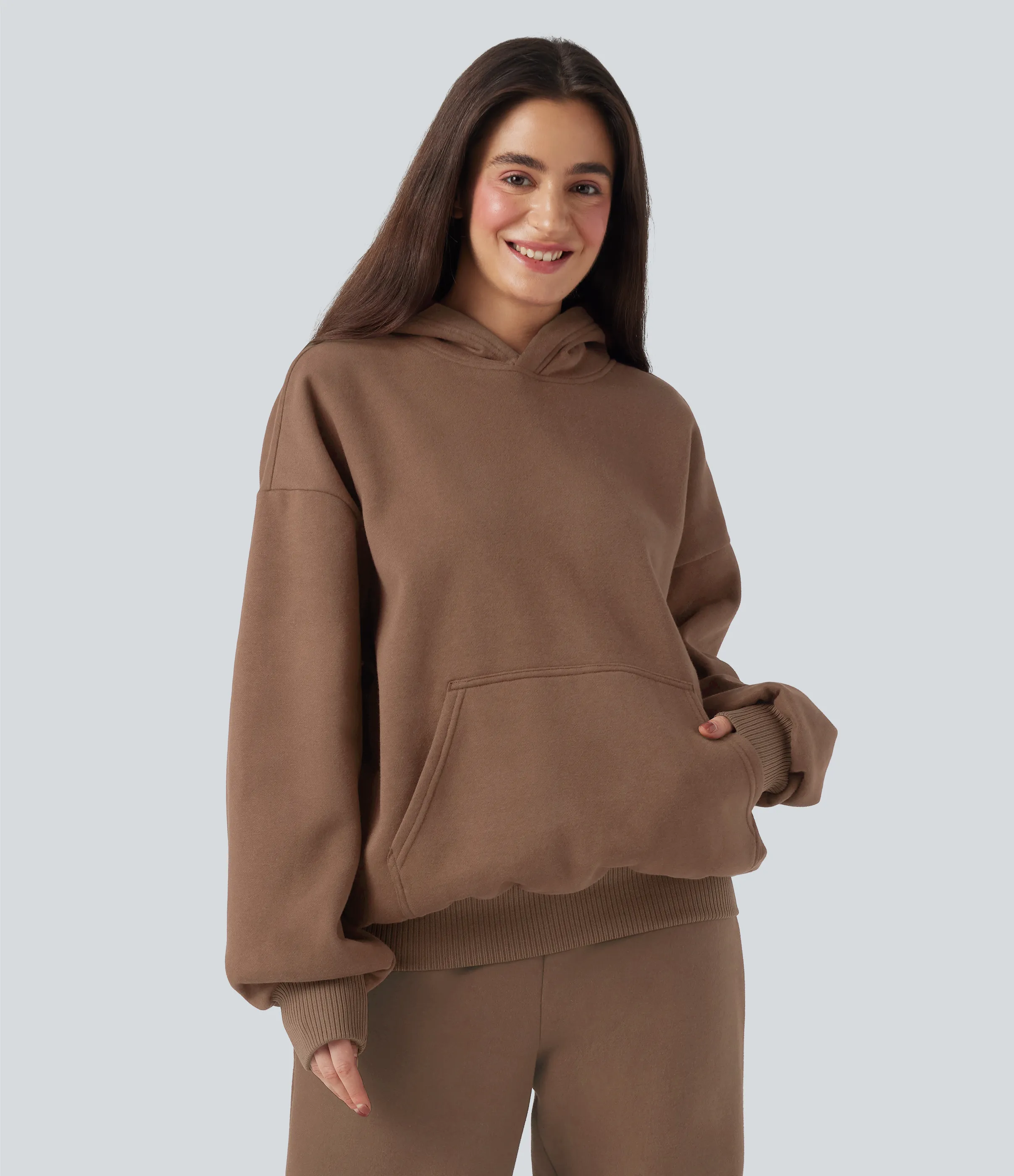 Halara Sudadera casual de algodón polar de manga larga con capucha y bolsillos - Pecan Pie - M sold by Halara product image thumbnail 4