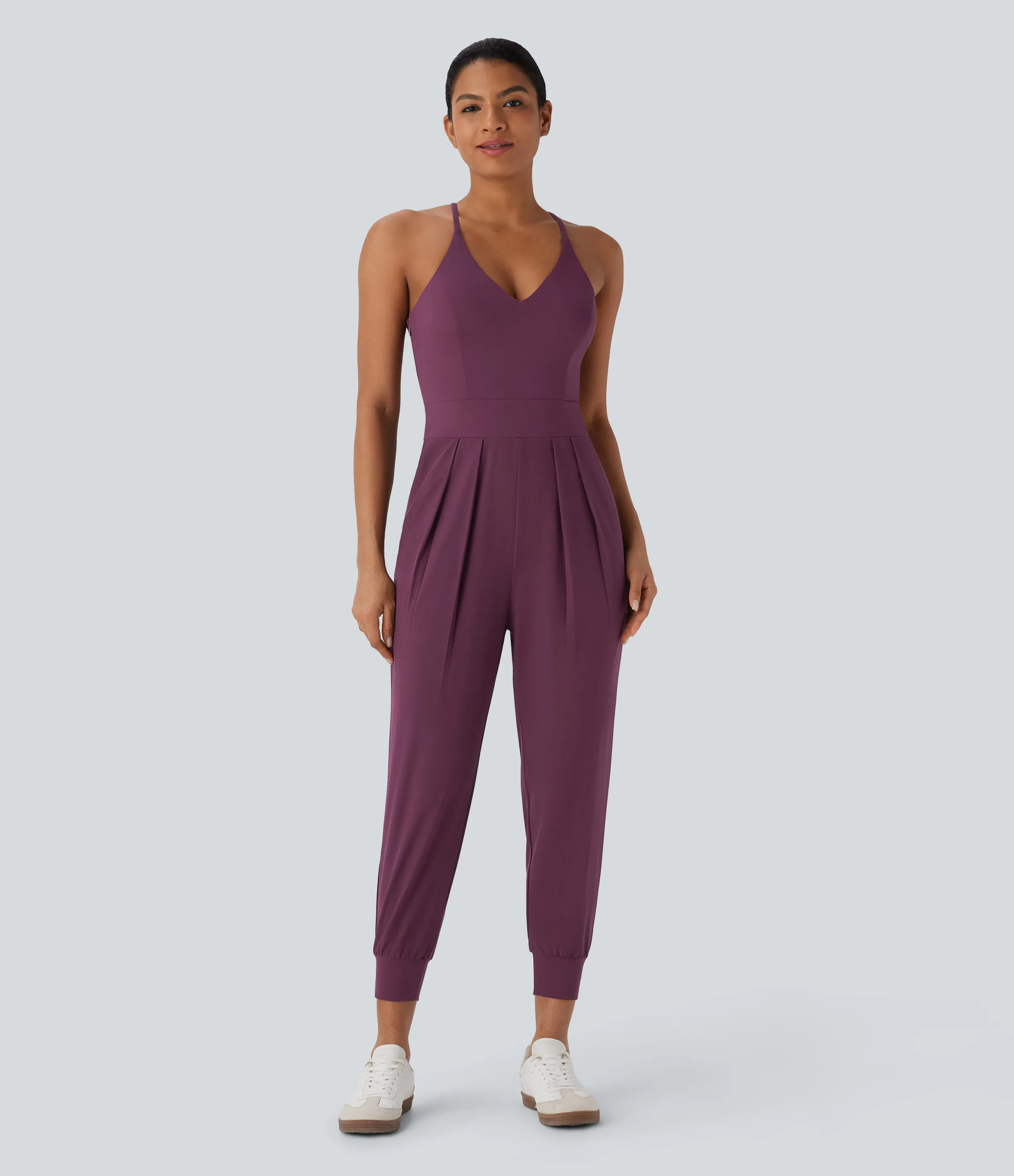 Halara Mono deportivo casual Breezeful™ de secado rápido en corte cónico con espalda abierta con tirantes ajustables, cremallera invisible y bolsillos laterales - Amaranth - XL(regular) sold by Halara