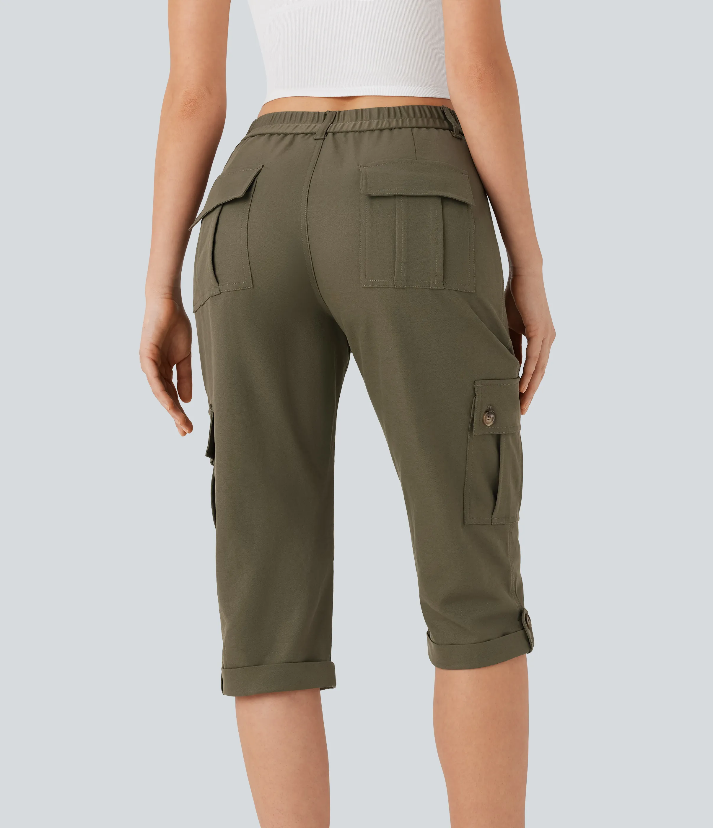 Halara Pantalones cargo casuales de tiro medio con dobladillo enrollado y bolsillos con solapa - Dusky Green - XL(regular) sold by Halara product image thumbnail 3