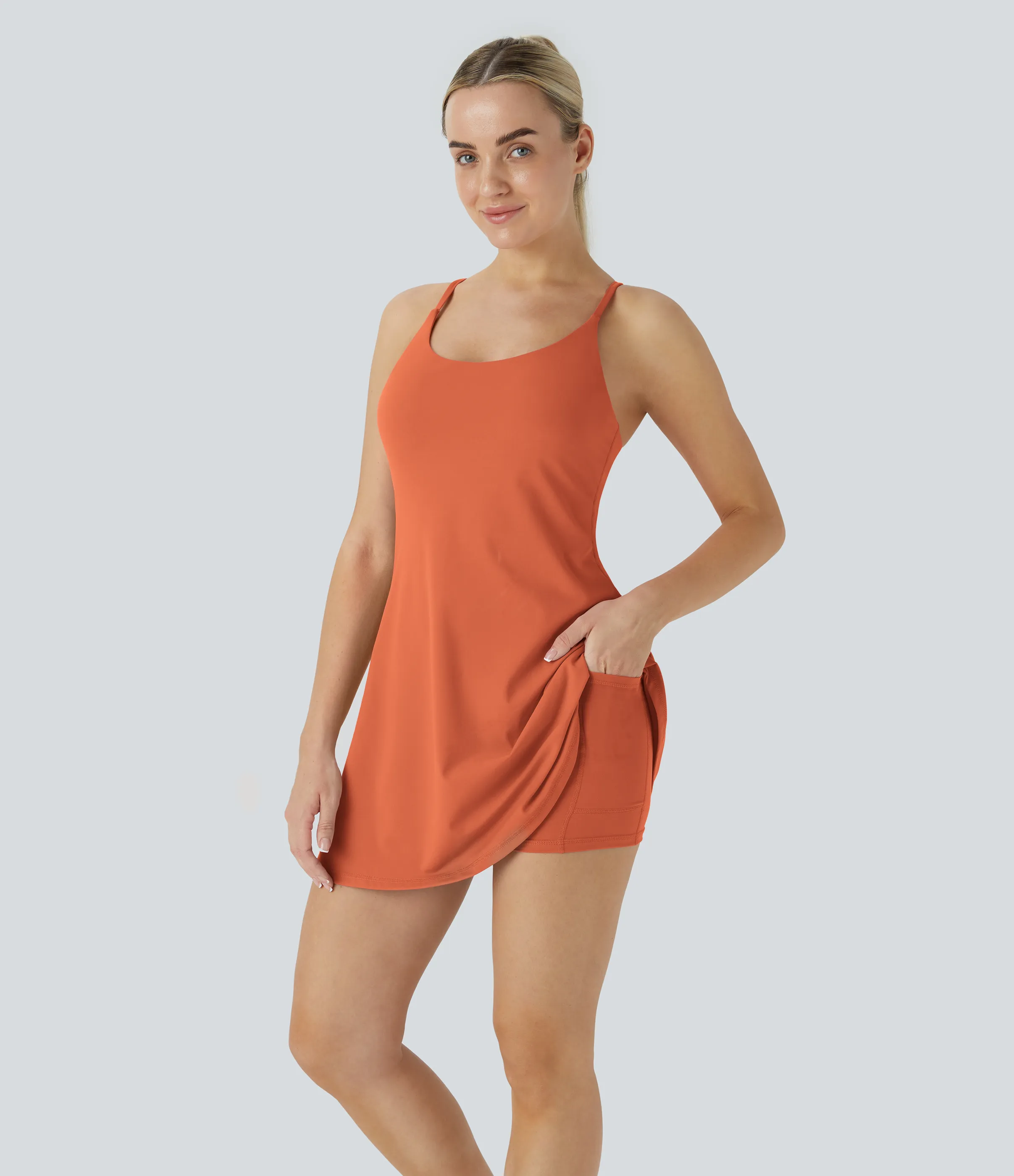 Halara Vestido deportivo SoftlyZero™ Plush afelpado sin espalda en copas D-F - Orange Rust - L sold by Halara product image thumbnail 4
