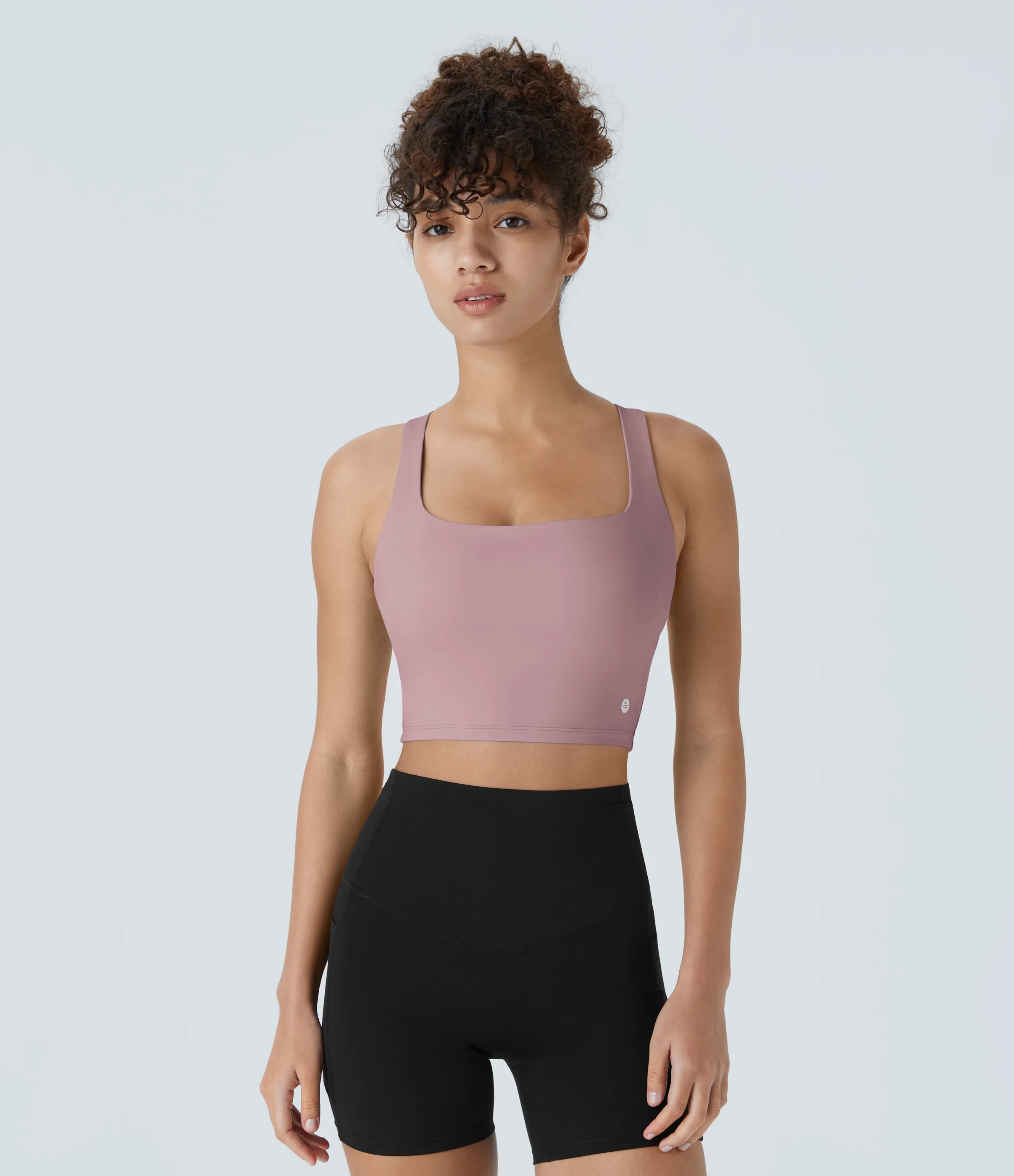 Halara Top corto de yoga SoftlyZero™ Airy con escote cuadrado, sin espalda, tirantes cruzados y tacto fresco-UPF50+ en copas D-F - Deep Lotus Pink - S sold by Halara product image thumbnail 3