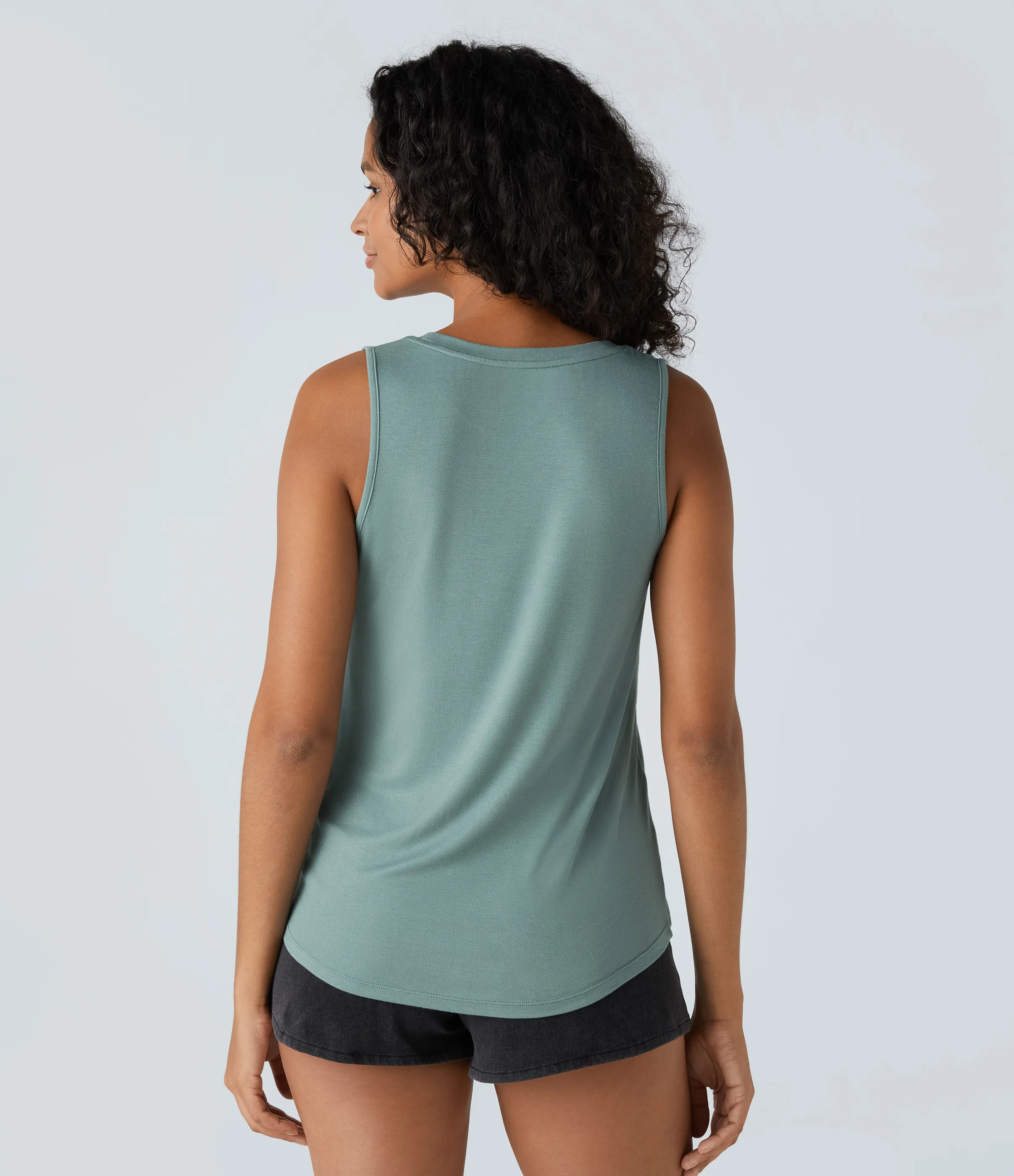 Halara Camiseta sin mangas básica cuello redondo acanalado - Clear Green - XL sold by Halara product image thumbnail 3