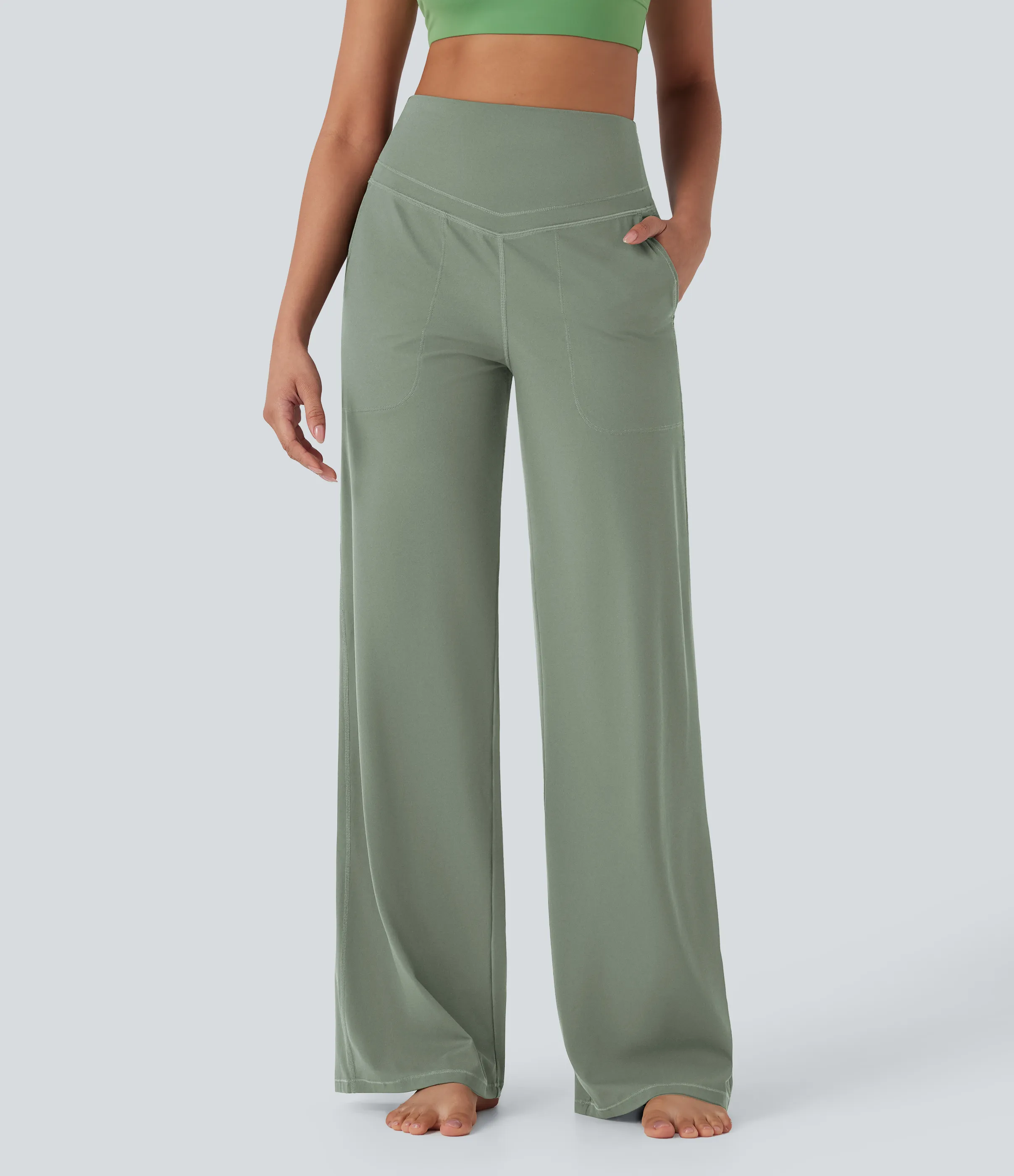 Halara Pantalones de yoga Halara UltraSculpt™ moldeadores de tiro alto con control de abdomen y pierna recta con bolsillos - Iceberg Green - L(tall) sold by Halara product image thumbnail 2