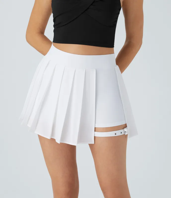 Halara Minifalda Breezeful™ fiesta secado rápido hebilla ajustable bolsillo lateral 2 en 1 plisada tiro alto - White - L(regular) made by Halara