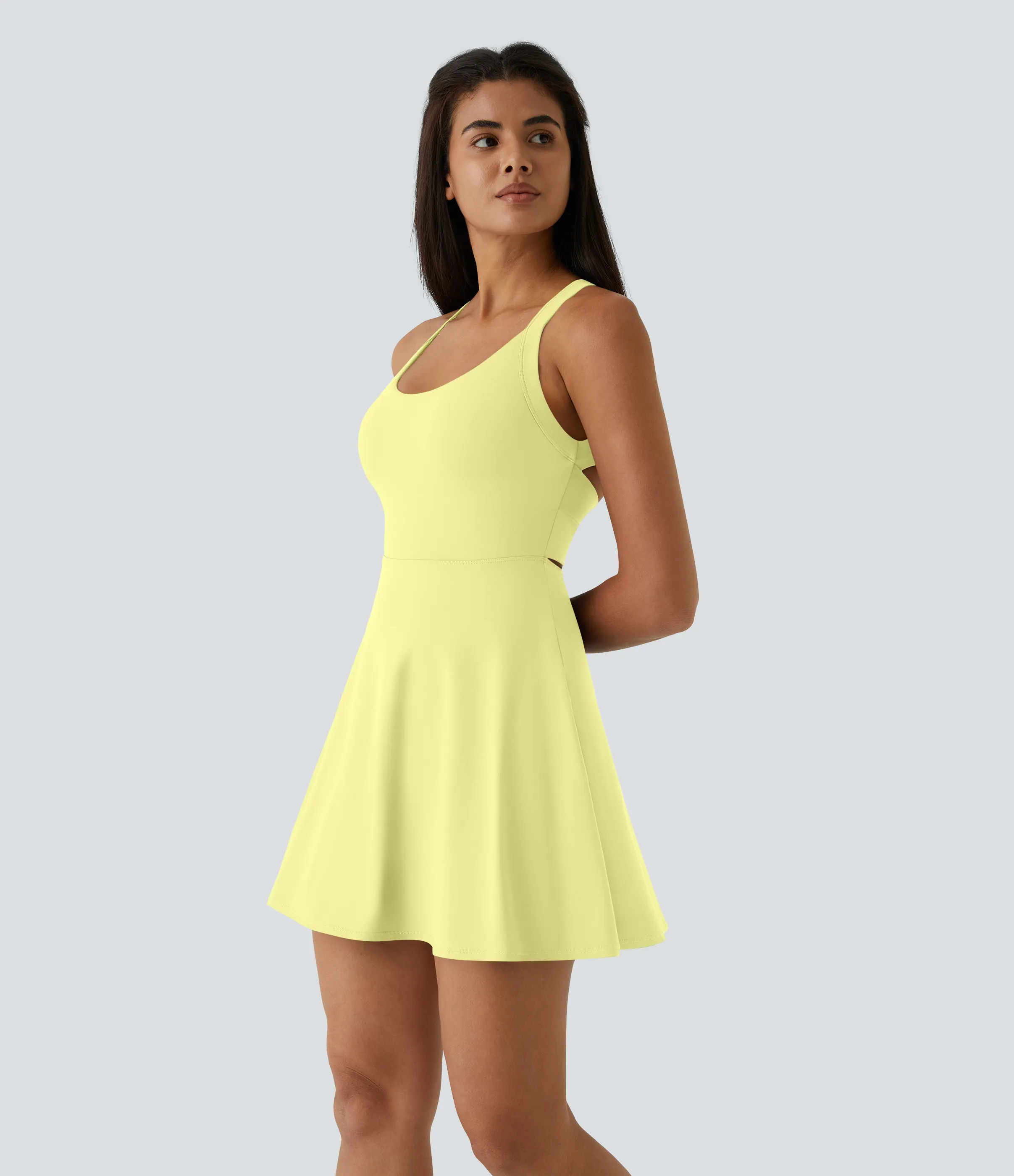 Halara Vestido activo baile vuelo retorcido sin espalda-Longitud más larga-Edición Easy Peezy - Yellow Pear - S sold by Halara product image thumbnail 4
