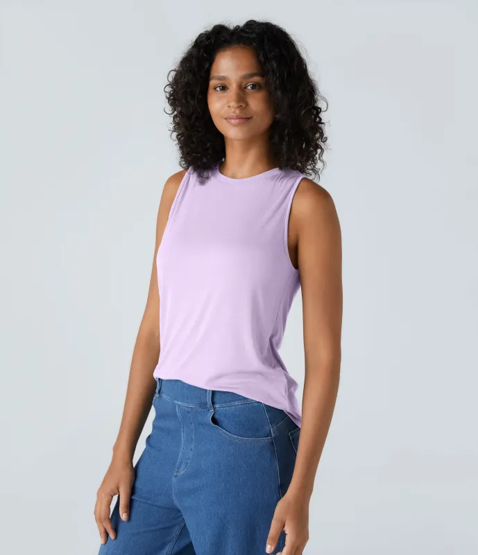 Halara Camiseta sin mangas básica cuello redondo acanalado - Misty Purple - L made by Halara