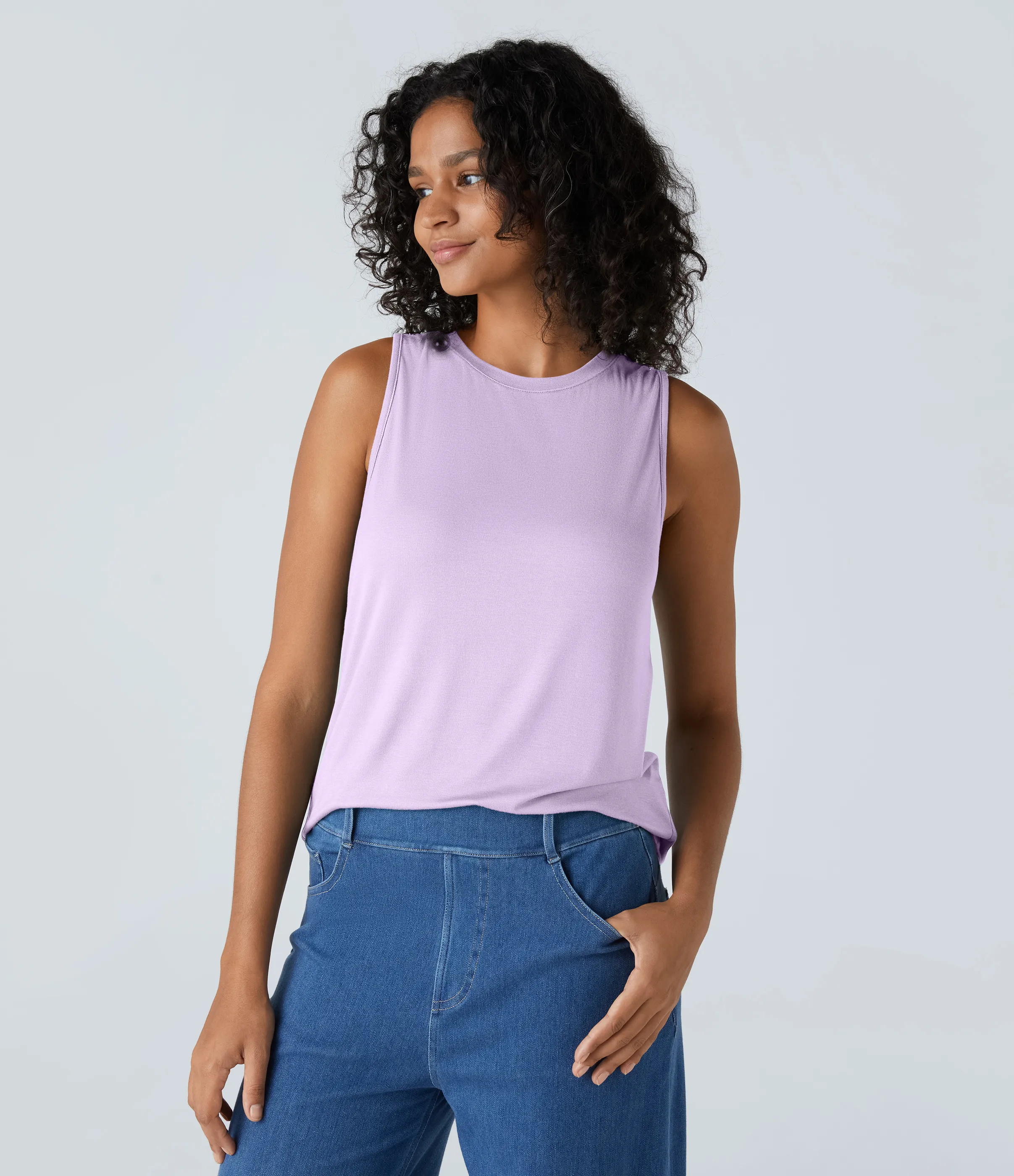 Halara Camiseta sin mangas básica cuello redondo acanalado - Misty Purple - L sold by Halara product image thumbnail 4