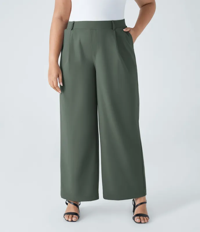 Halara Pantalón oficina tiro alto recto bolsillo lateral pinzas talla grande - Deep Aquamarine - 2X(regular) made by Halara