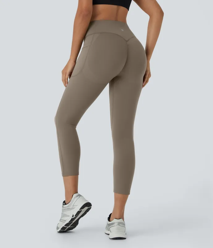 Halara Leggings SoCinched UltraSculpt capri moldeador tiro alto bolsillo lateral control abdomen realce glúteo - Dawn Brown - S made by Halara