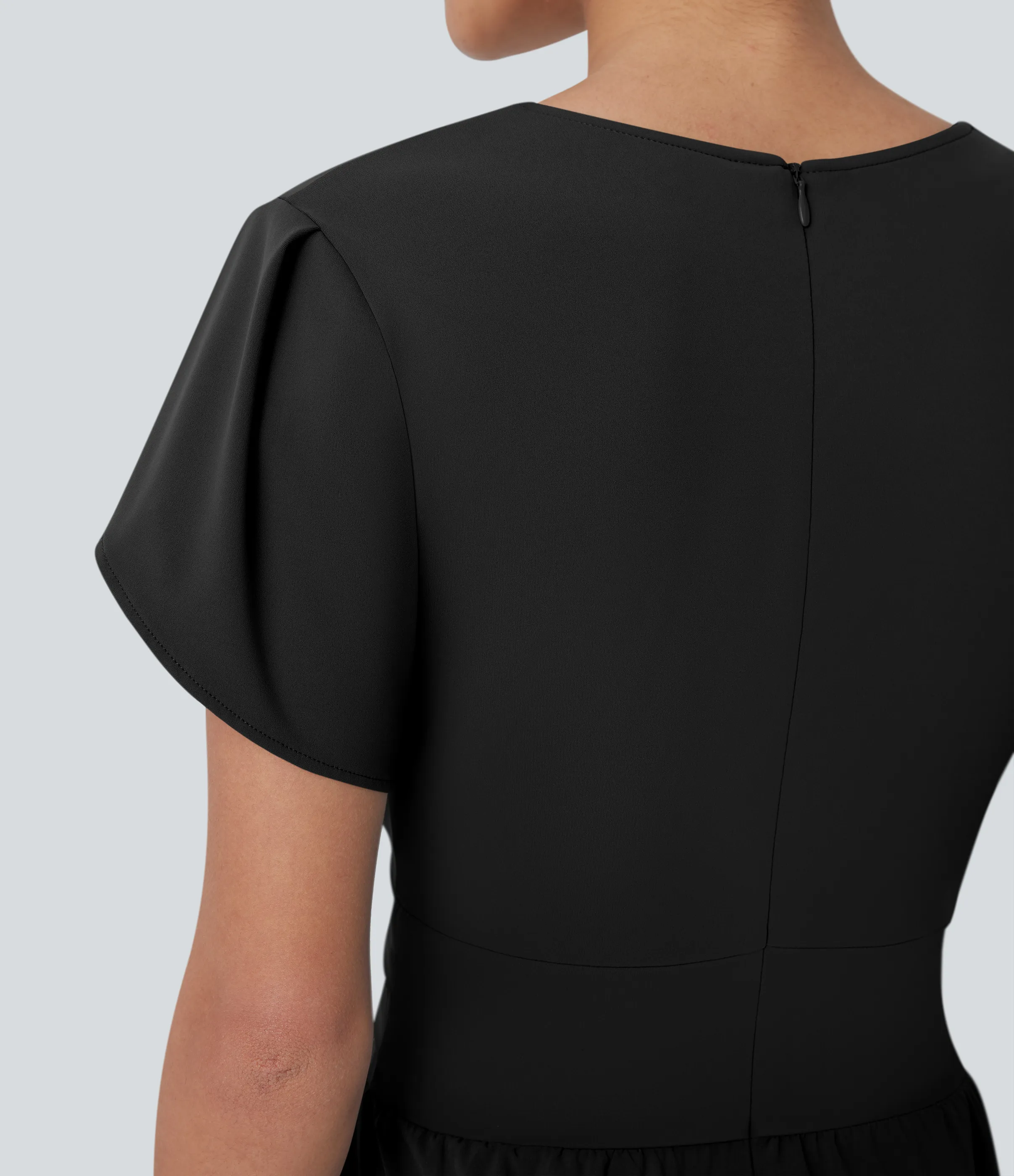 Halara Mono Breezeful™ oficina fluido secado rápido pierna ancha bolsillo lateral cremallera invisible mangas pétalo cuello V - Black - XS(regular) sold by Halara product image thumbnail 5