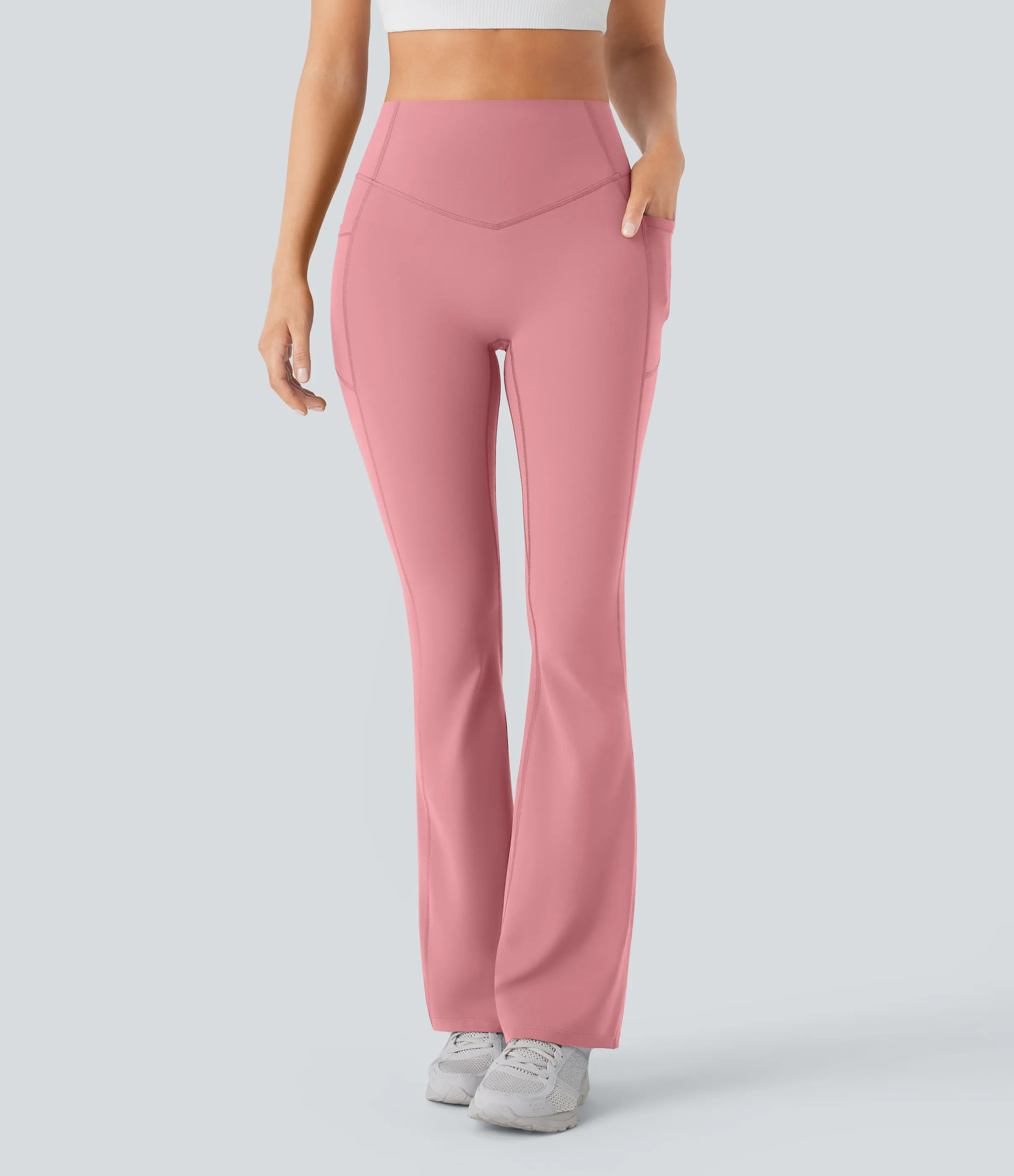 Halara Leggings SoCinched UltraSculpt Bootcut yoga tiro alto realce glúteo bolsillo lateral control abdomen moldeador - Rose Pink - XS(extall) sold by Halara product image thumbnail 4