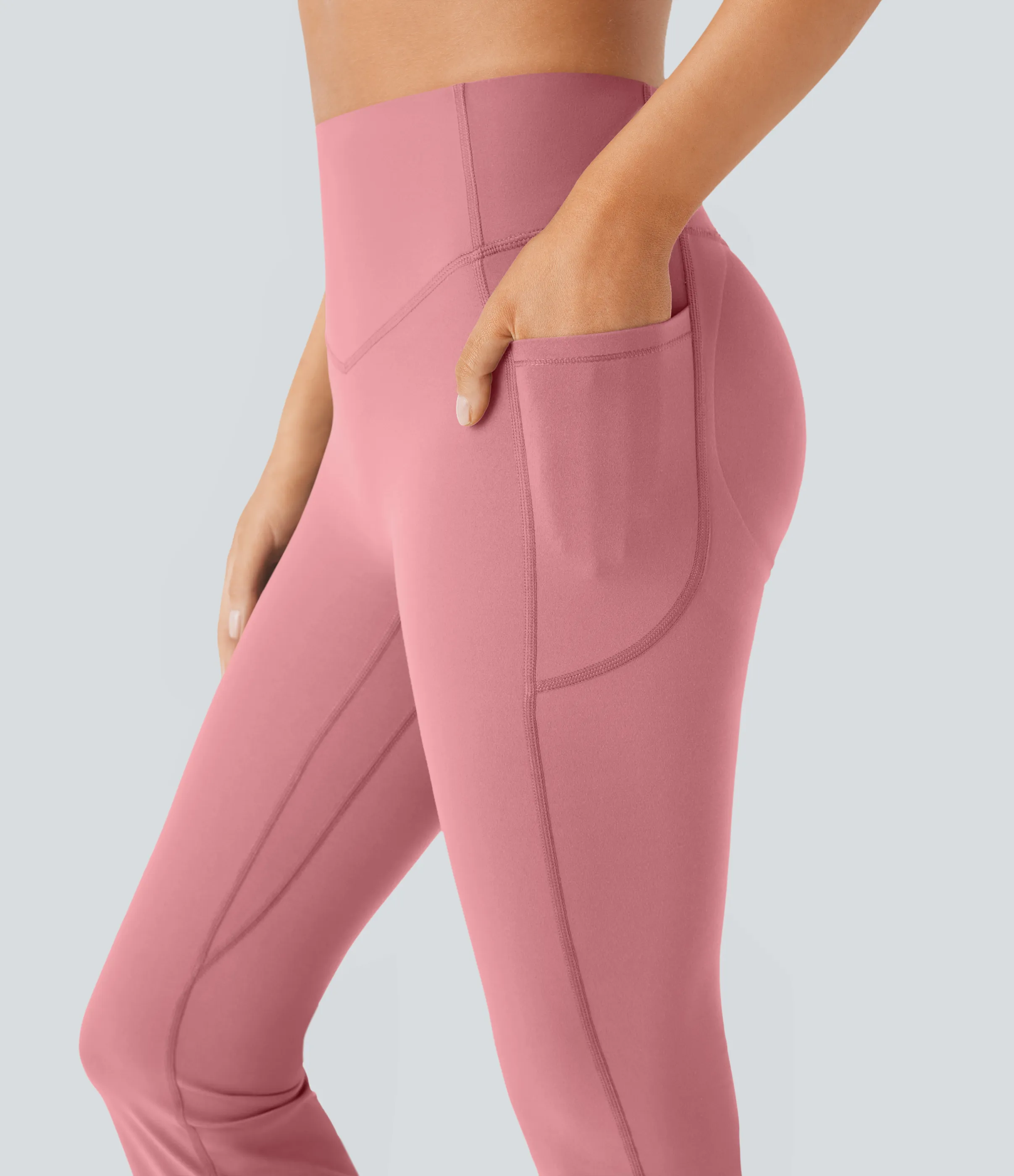 Halara Leggings SoCinched UltraSculpt Bootcut yoga tiro alto realce glúteo bolsillo lateral control abdomen moldeador - Rose Pink - XS(extall) sold by Halara product image thumbnail 5