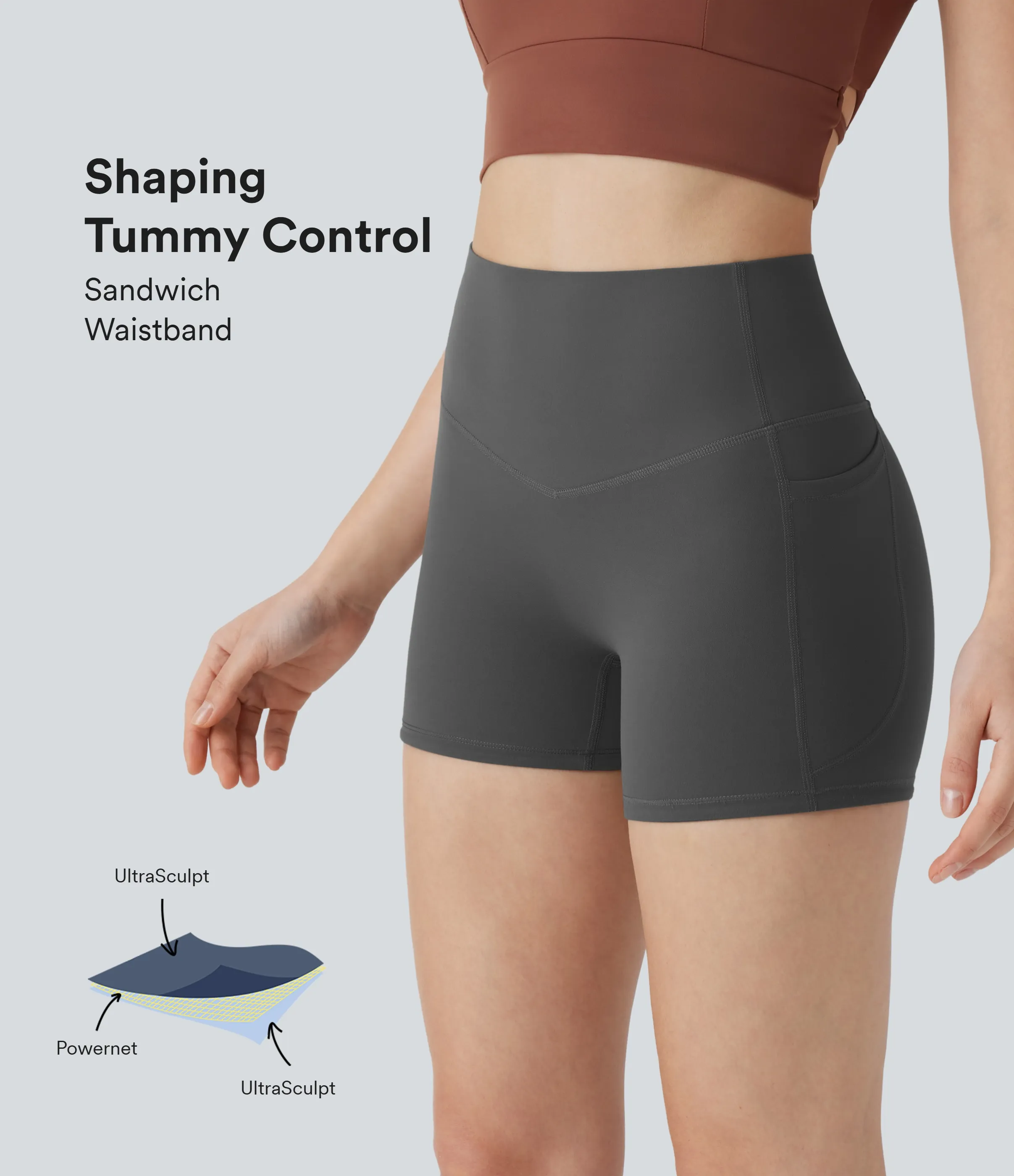 Halara Pantalón corto Halara UltraSculpt™ SoCinched ciclista moldeador tiro alto control abdomen bolsillo lateral 7.5cm - Volcanic Ash - S sold by Halara product image thumbnail 2