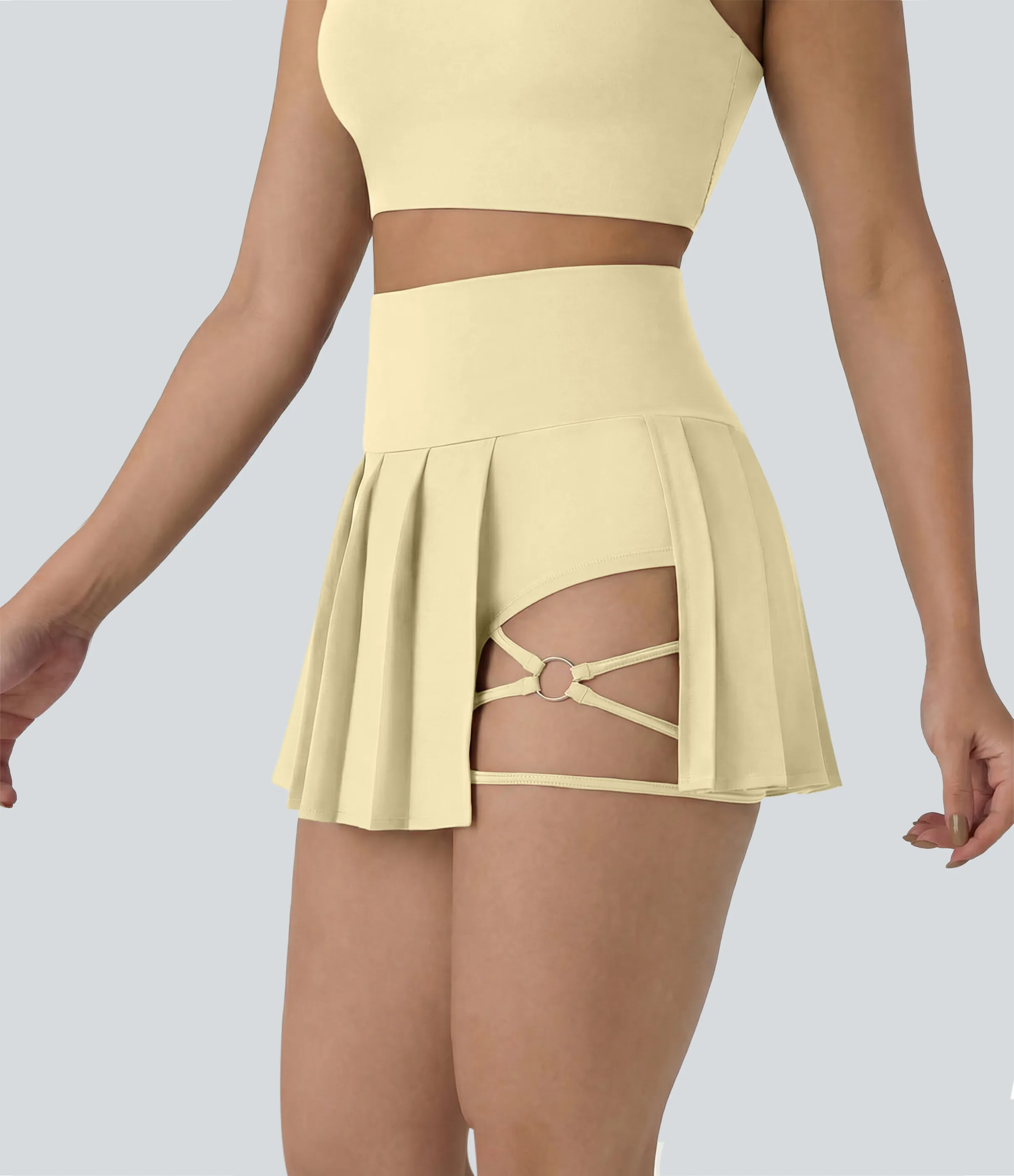 Halara Minifalda de baile plisada Breezeful™ 2 en 1 de tiro alto con bolsillos laterales y traseros, dobladillo asimétrico y secado rápido - Pear Sorbet - M(regular) sold by Halara product image thumbnail 4