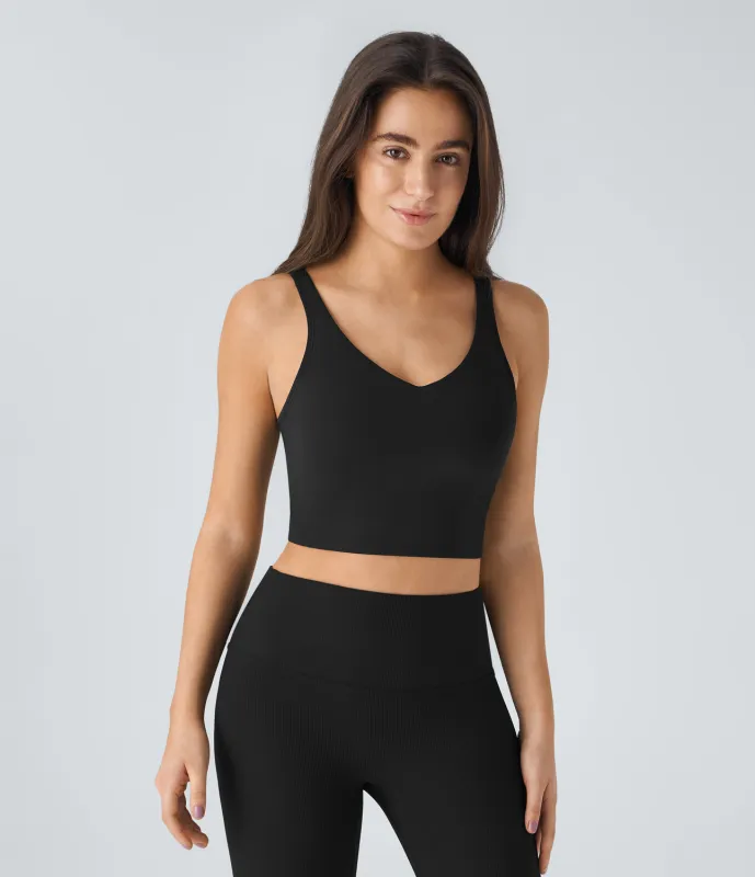 Halara Top corto de yoga con escote en V y relleno en copas D-F - Black - L made by Halara