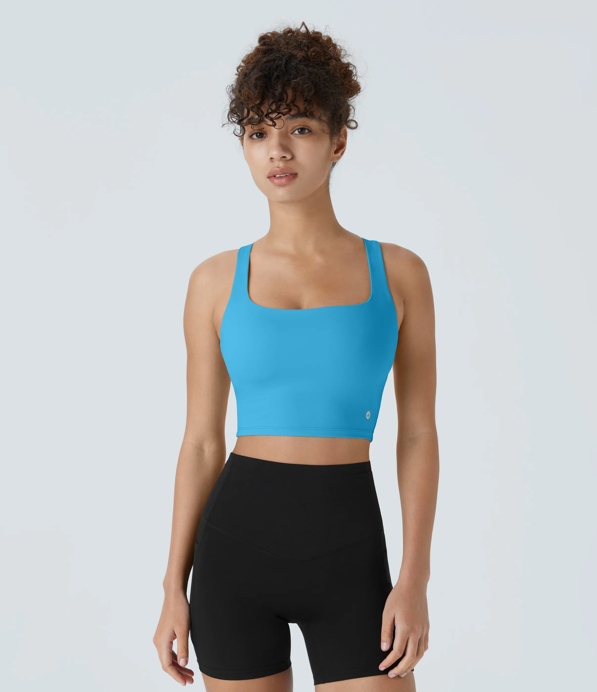 Halara Top corto de yoga SoftlyZero™ Airy con escote cuadrado, sin espalda, tirantes cruzados y tacto fresco-UPF50+ en copas D-F - Swim Cap - L sold by Halara product image thumbnail 4